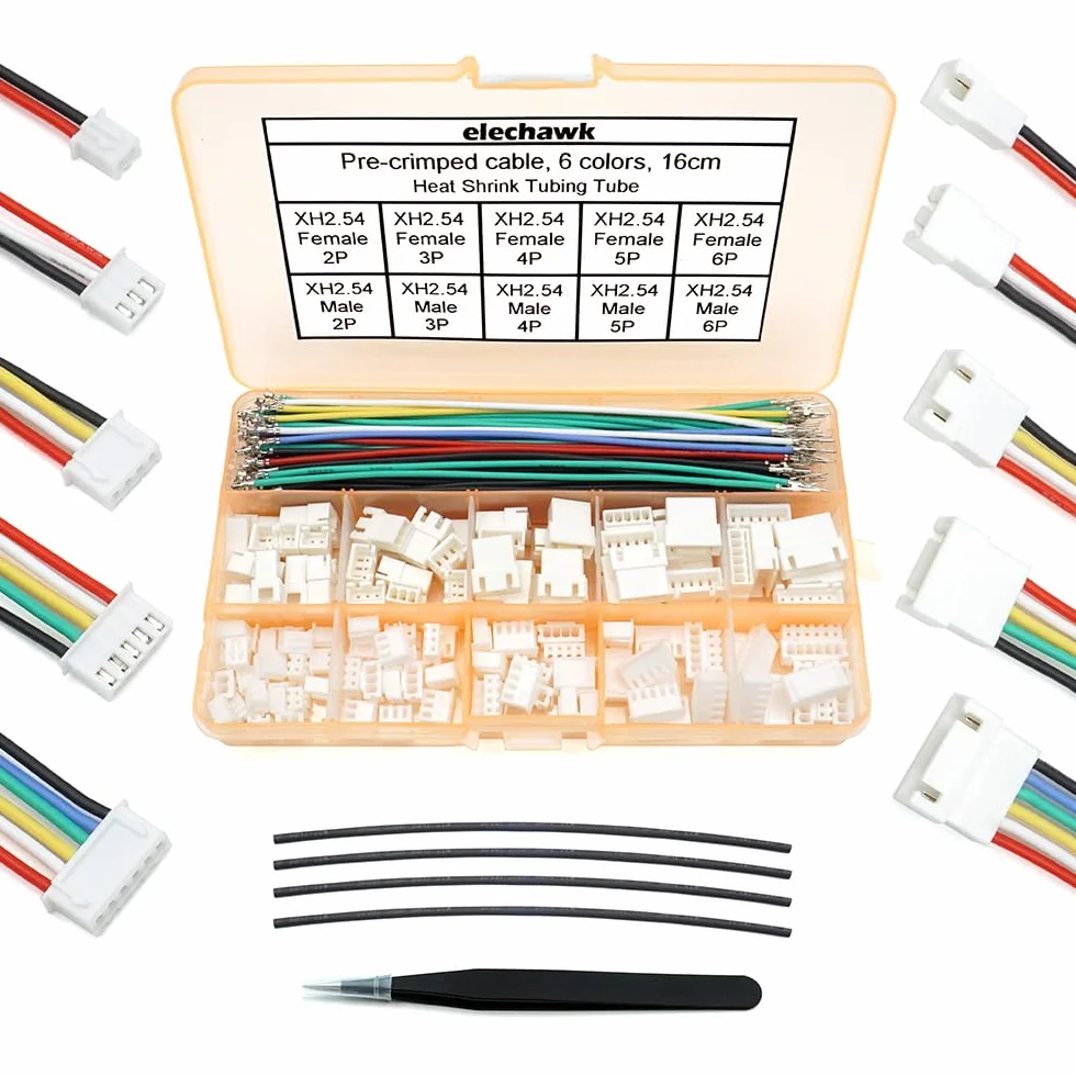 Conjunto de conectores XH 2,54 mm, compatible con JST XH, 2,54 mm de paso, macho, hembra, conectores y cables de silicona pre-crimpados de 22 AWG, cables de 2, 3, 4, 5, 6 pines