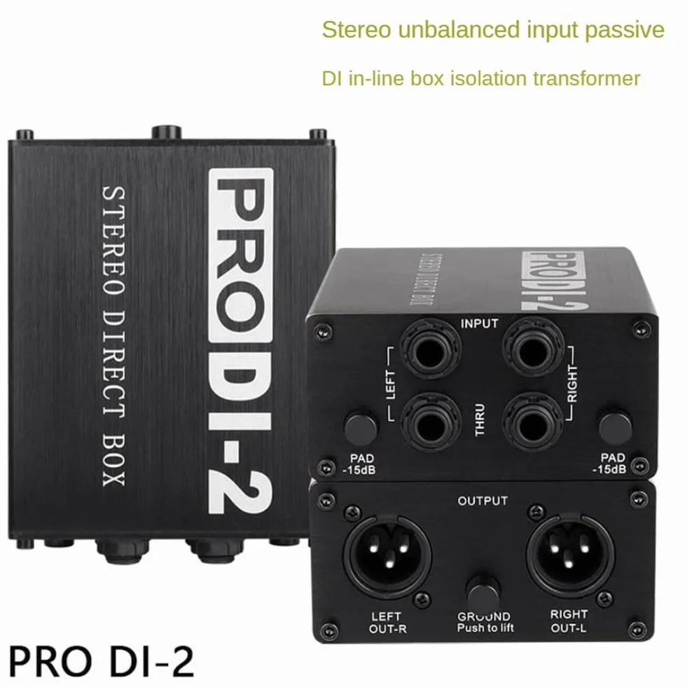 ProDI-2 Caja Directa EstéReo Pasiva Caja DI de Audio Caja de InyeccióN Directa Bajo Ruido Guitarra Bajo DI Convertidor de Audio de 2 Canales