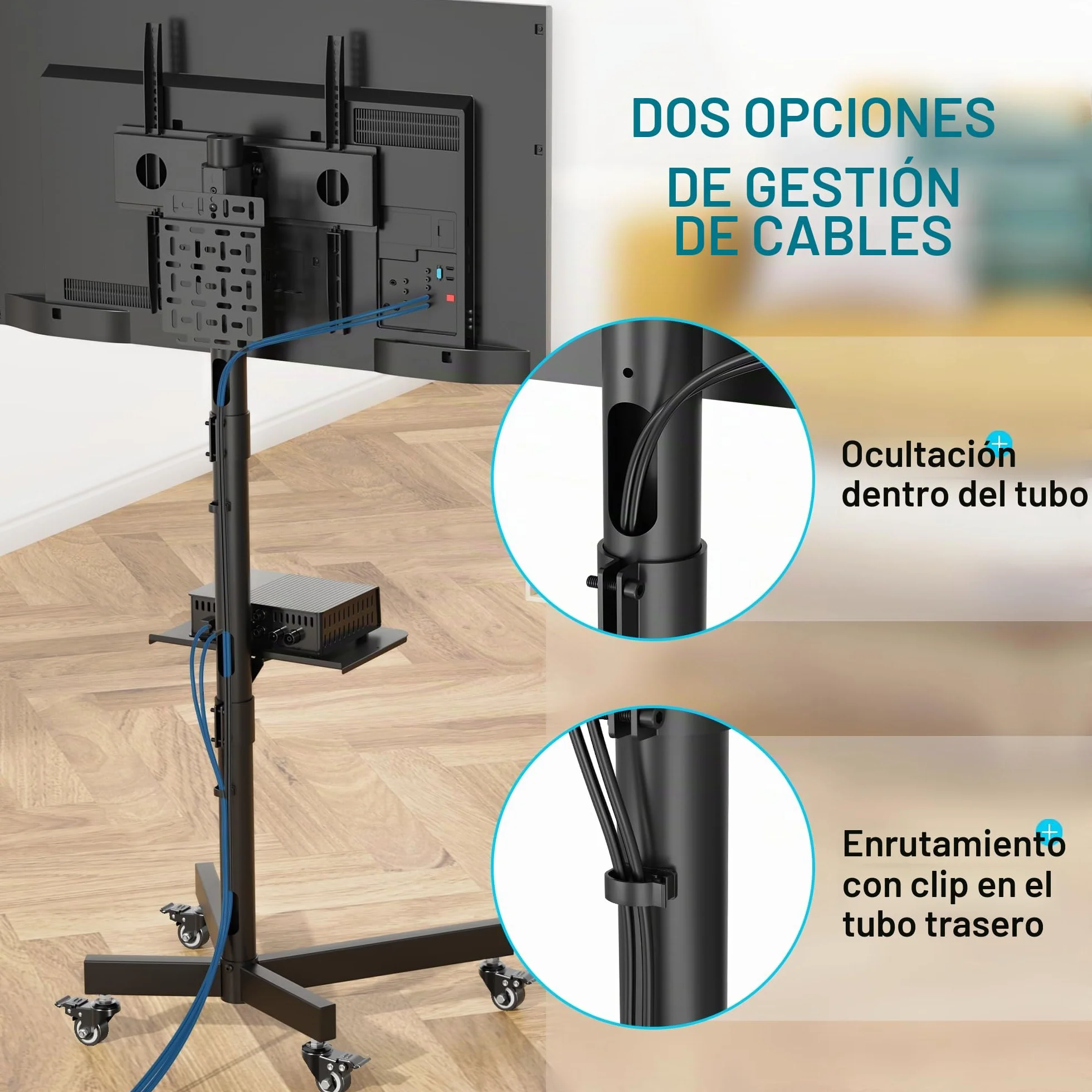BONTEC Soporte TV de Suelo con Ruedas para Pantallas 23"-60" Carga máx. 40 kg Ajuste de Altura y Ángulo