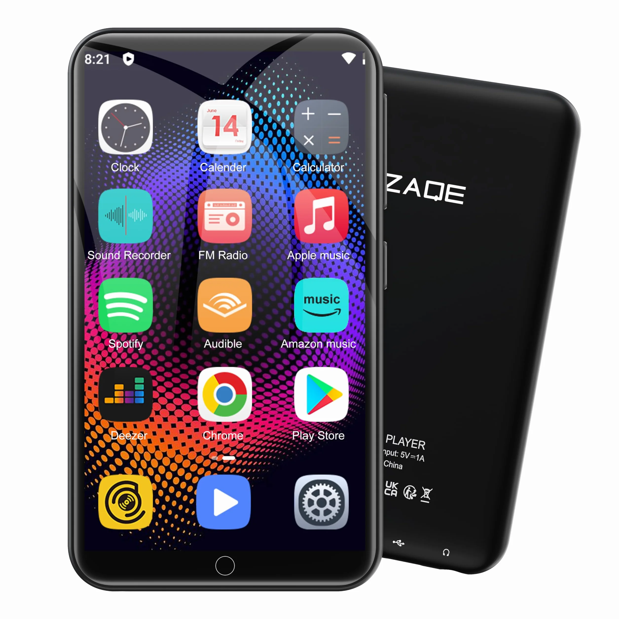 Reproductor MP3 de 80 GB con Spotify, WiFi y Bluetooth, Pantalla táctil ZAQE de 4 Pulgadas, Reproductor MP4 con Android 13, Compatible con Audible, Radio FM, Amazon Music, Deezer,Play Store