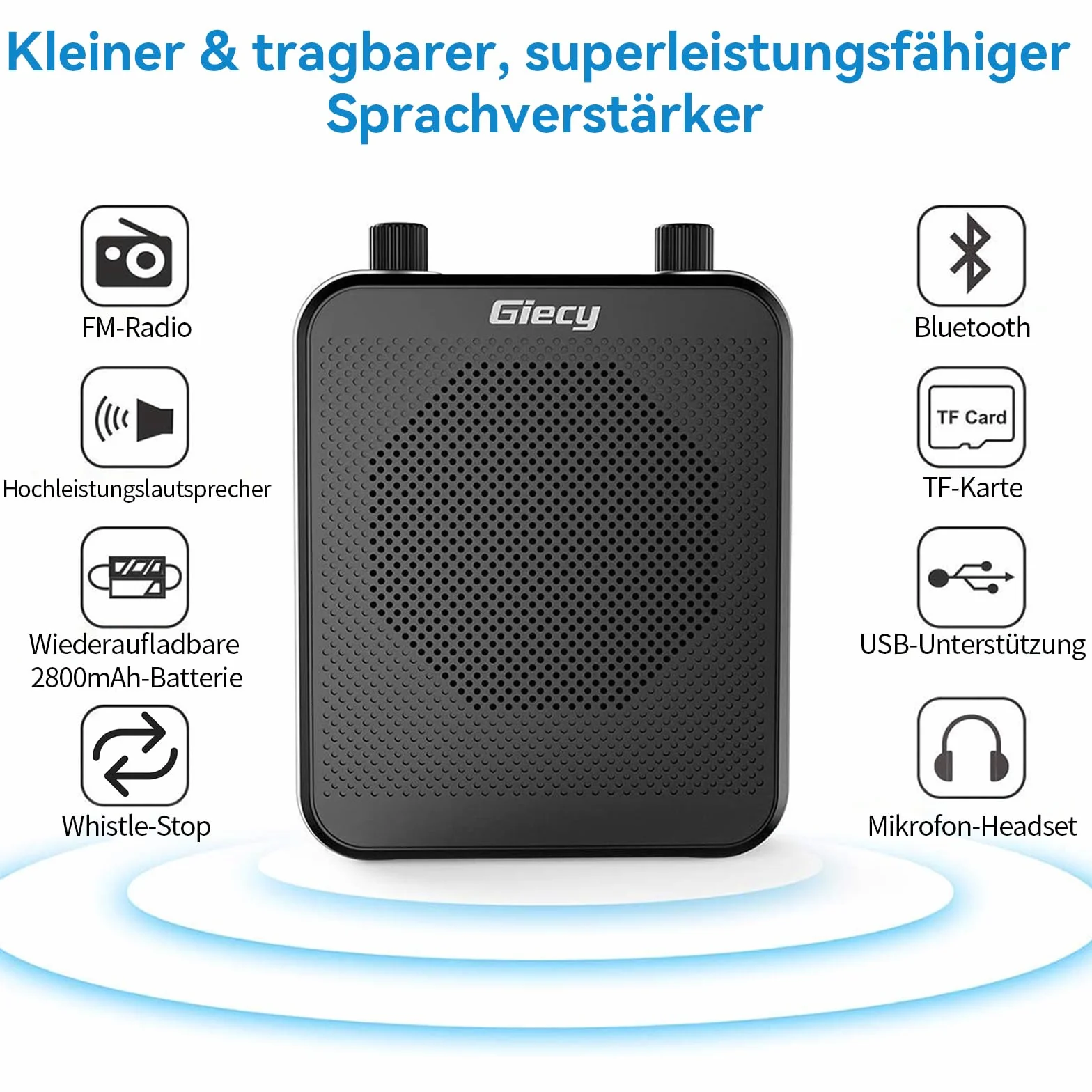 Amplificador de voz portátil con micrófono 30W batería recargable 2800mah, sistema de megafonía, amplificador voz ligero para profesores, guías turísticos, entrenadores deportivos, presentadore