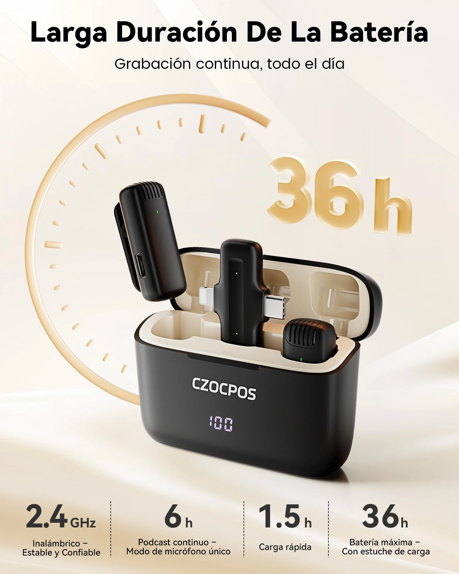 CZOCPOS Micrófono inalámbrico para Phone, Pad y Android con Estuche de Carga, 2 micrófonos de Solapa Plug & Play, reducción de Ruido, Mini micrófono para Video, Youtube, Vlog y Streaming