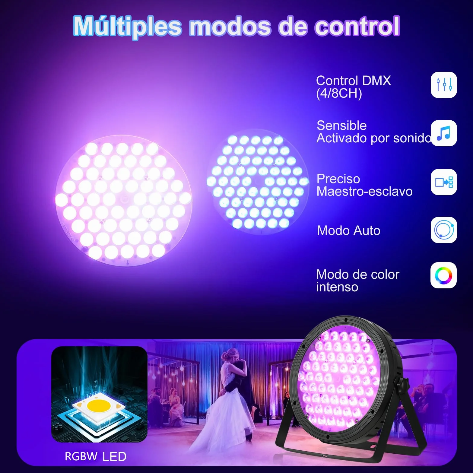 BETOPPER Luz de Escenario RGBW 4-in-1 luces dj 120W DMX LED Par Light Disco Lights DJ Sonido activado Party Lights para Iglesias, Bodas, Bandas, Drama, Club, Luces de Fiesta de Navidad LPC120 (4Pieza)
