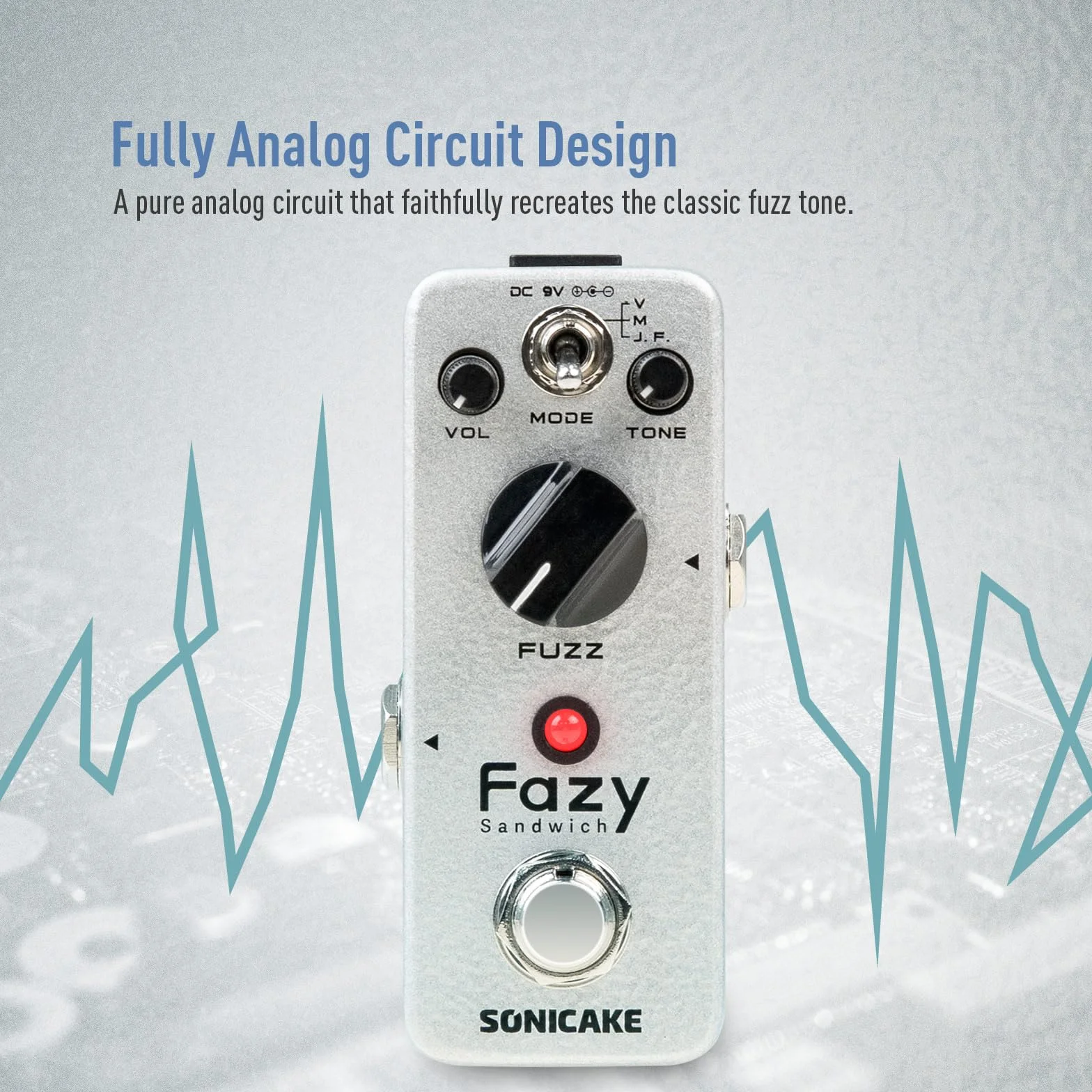 SONICAKE Pedal Fuzz Pedal de Efectos para Guitarra Analógico Clásico con Control de Tono True Bypass Fazy Sandwich