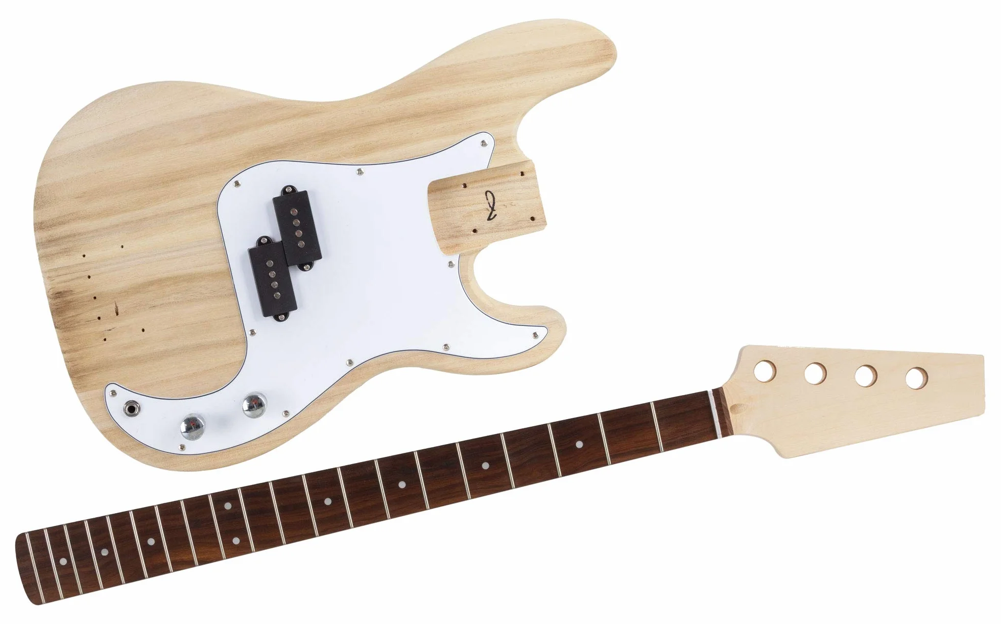 Rocktile Kit De Bajo Eléctrico PB-Style - Kit DIY Completo Para Bajo Eléctrico Con Electrónica Incluida - Cuerpo De Paulownia - Mástil De Arce - Diapasón De Palisandro - Pickup Split-Coil - Natural