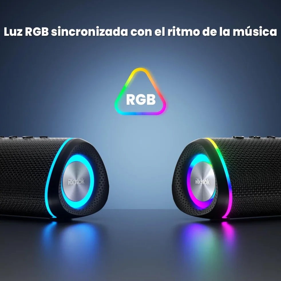 RIENOK S6 Altavoz Bluetooth Portátil 30W Bluetooth 5.3 Luces RGB Inalámbrica