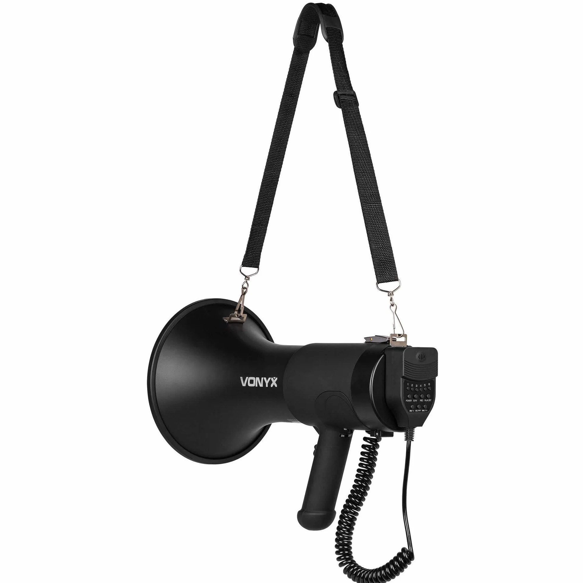 Vonyx MEG075 - Megáfono de 75W con USB, Bluetooth, Ranura SD, Sirena y grabación. Ligero, Potente y versátil, Ideal para Fiestas, Eventos, emergencias y Despedidas. Incluye batería Recargable.