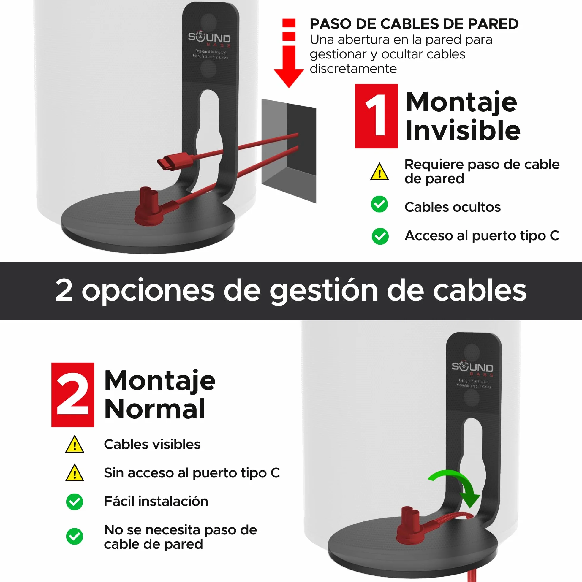 Sound bass Soporte de Pared ERA 100 - Perfil Bajo, Negro, Unidad Individual, Compatible con Altavoz Sonos ERA100 & ERA 100 SL, Completo con Todos los Accesorios de Fijación