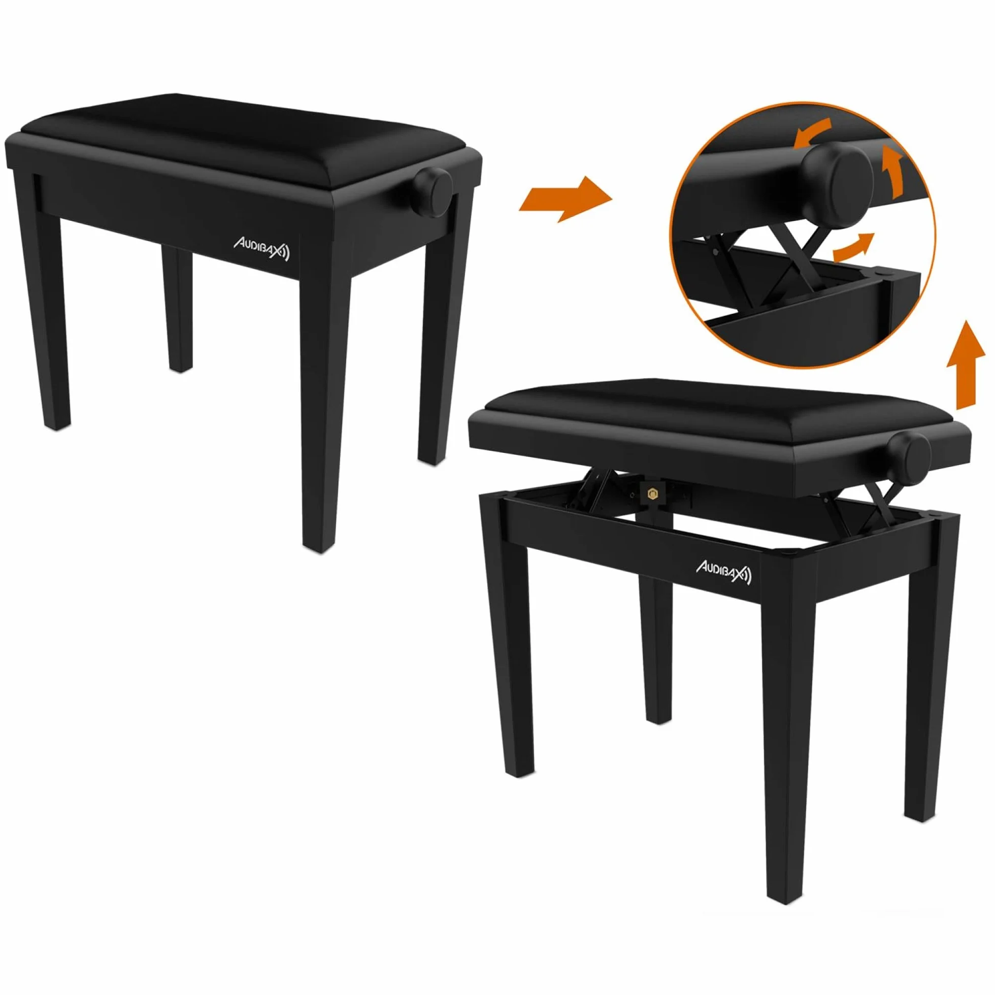 Audibax KB600 Black Banco para Piano Teclado Ajustable Regulable. Acolchado