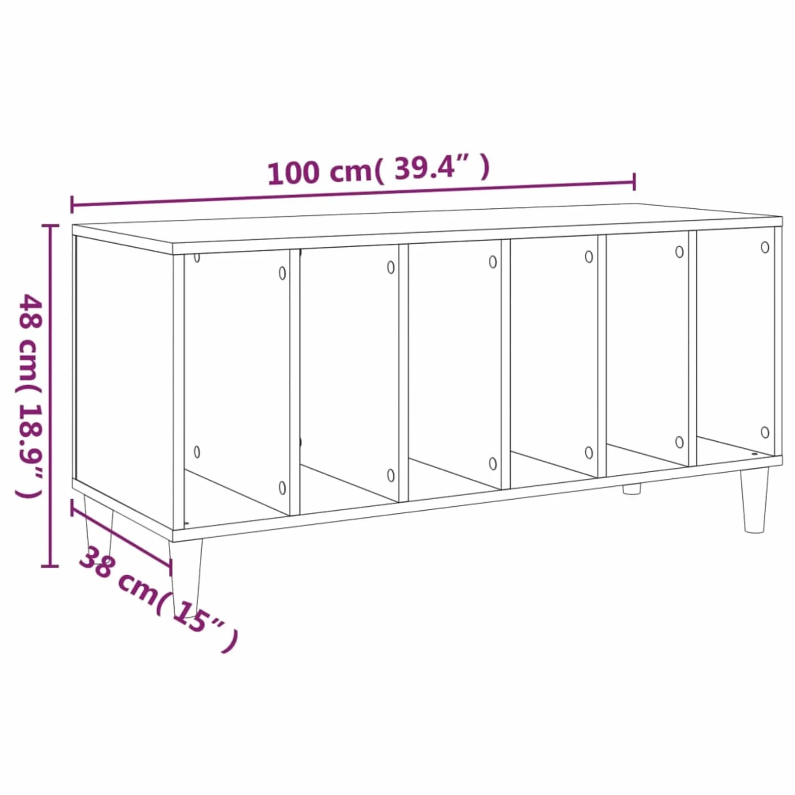 IKAYAA Mueble de Discos de Madera 100x38x48 cm, Tocadiscos de Vinilo Stand, Estanteria CD, Mueble para Discos y Vinilos, Gris Hormigón