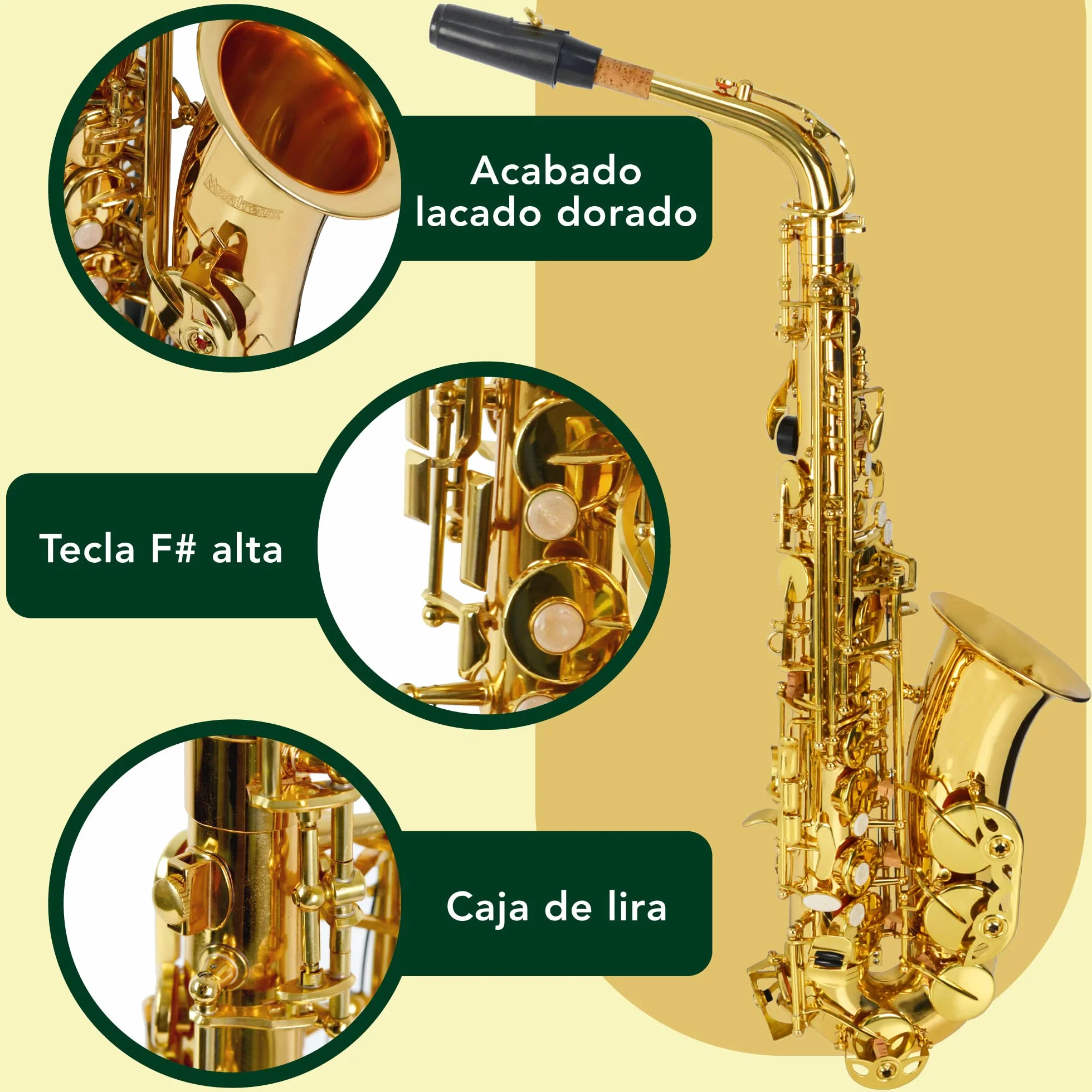 Montreux Student Eb Alto Saxofon Para Principiantes Con Estuche De Transporte Protector Ligero, Boquilla, Caña, Honda, Ahorro De Almo