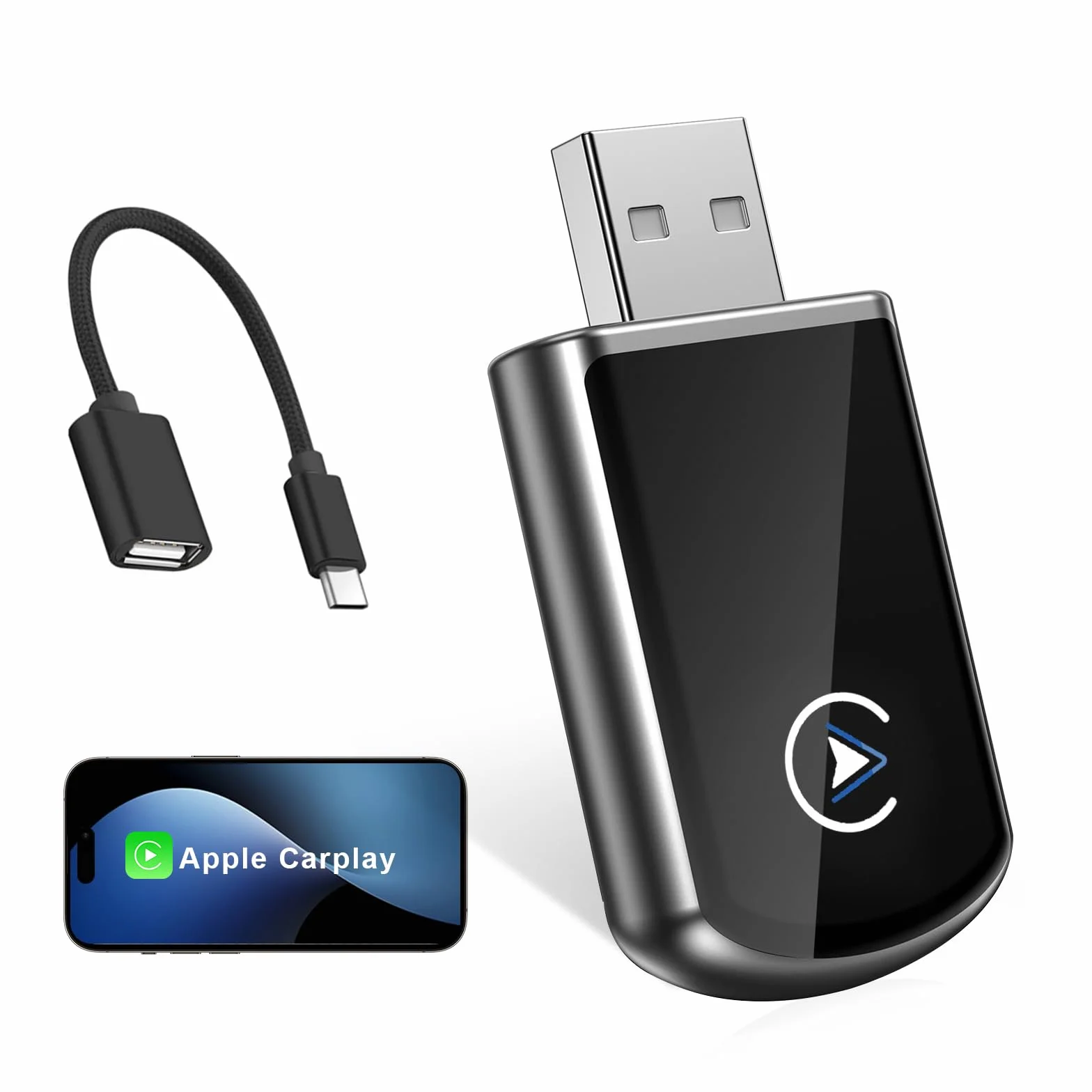 Adaptador CarPlay Inalámbrico, USB C/A Plug and Play, 2025 Upgrade CarPlay Dongle Convierte Cable a Inalámbrico para iPhone, Compatible con Apple iPhone iOS 10+, para Coches con CarPlay