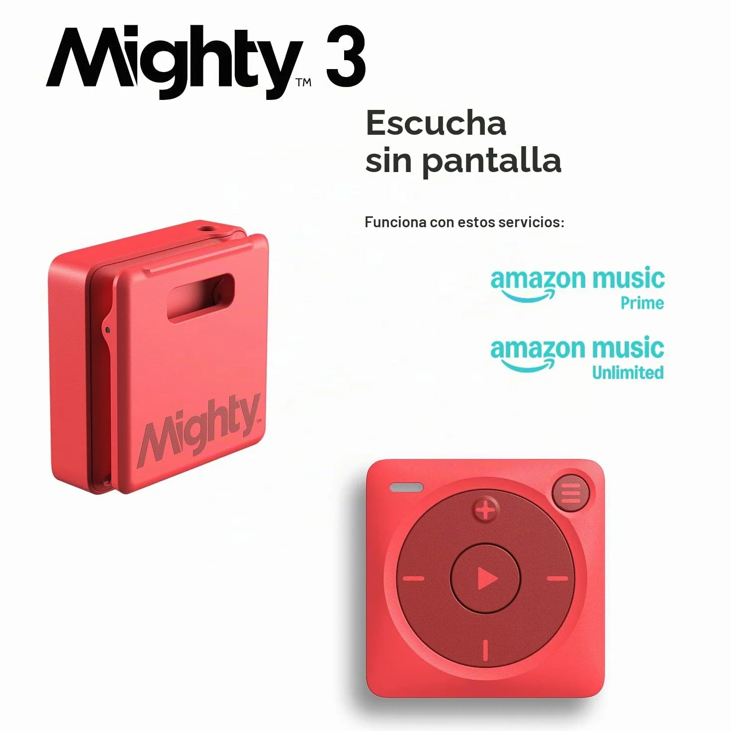 Mighty 3 Reproductor de Música Amazon sin Pantalla sin Conexión Auriculares Bluetooth Rojo
