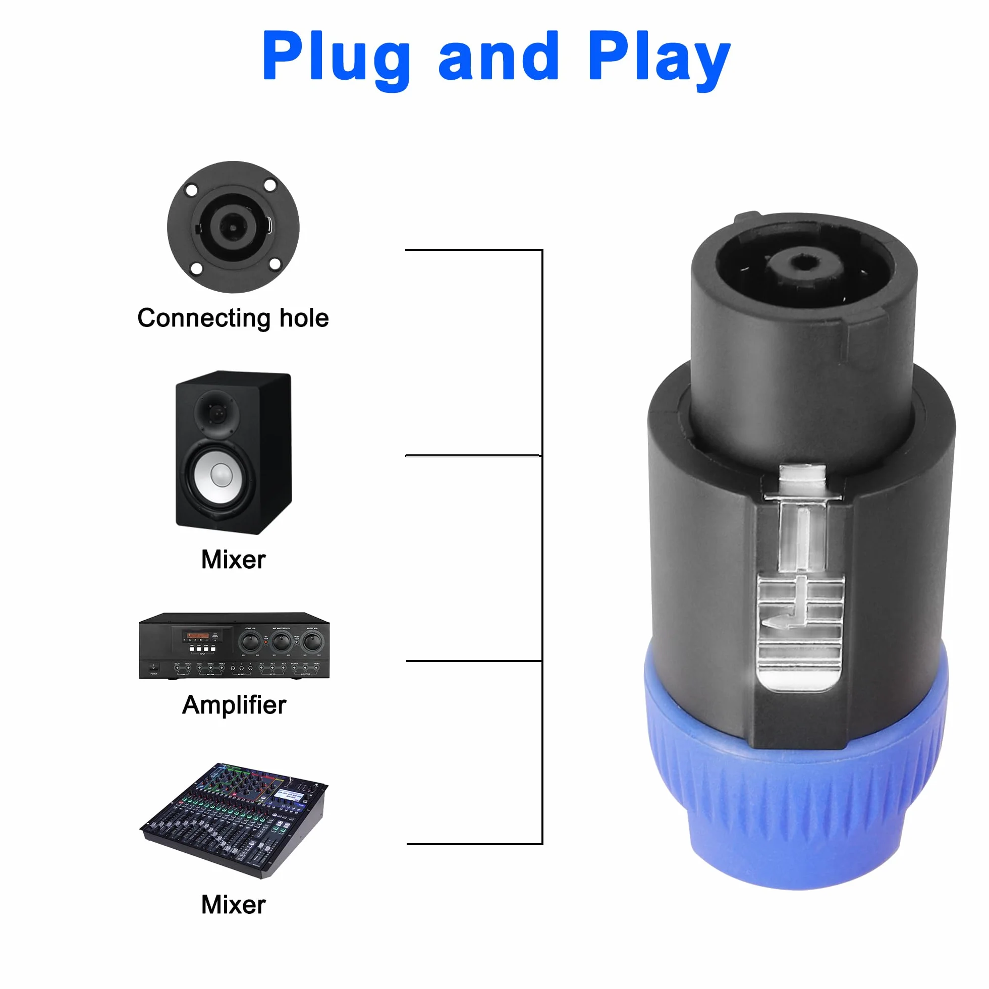 MEIRIYFA Conector de Cable speakon de 8 Polos, NL4FC speakon Conector de Amplificador de Cable Compatible con Jack Twist Lock - Paquete de 2