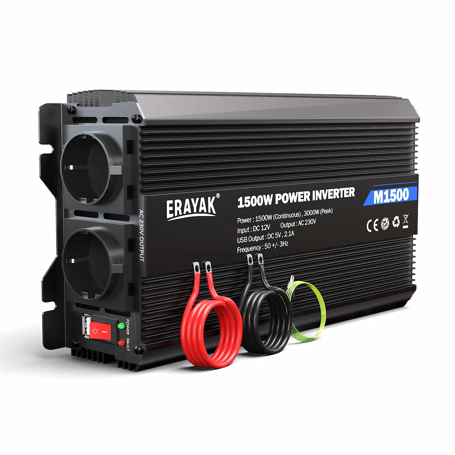 ERAYAK Convertidor de Voltaje 12v 230v 1500W / 3000W Inversor de Coche DC AC 12v Convertidor de Enchufe Convertidor de Corriente Vehículos Caravana Coche Onda sinusoidal modificada