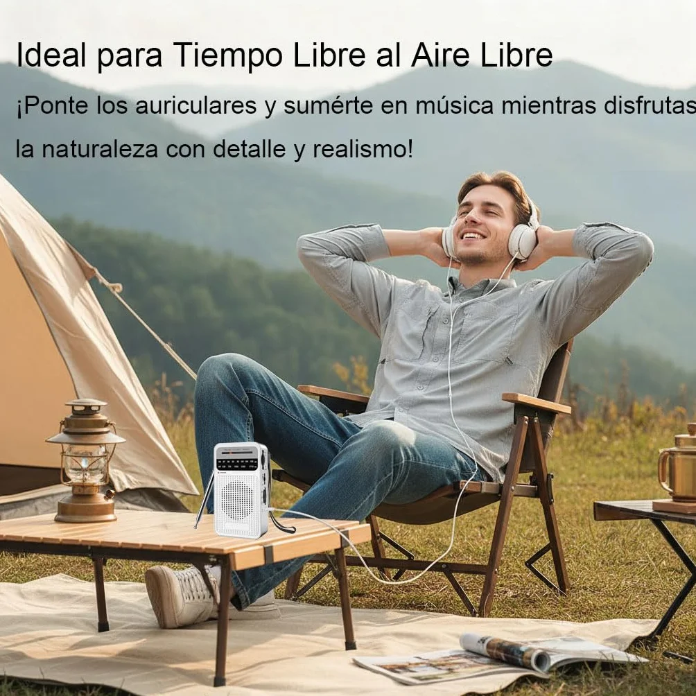 Radio Portátil Am/FM Veirxovenwld,Transistor con Antena Telescópica (recepción Potente), Altavoz Claro, Conector Auriculares 3.5mm,Alimentada por 2 Pilas AA,Ideal Emergencias y Uso Aire Libre (Plata)