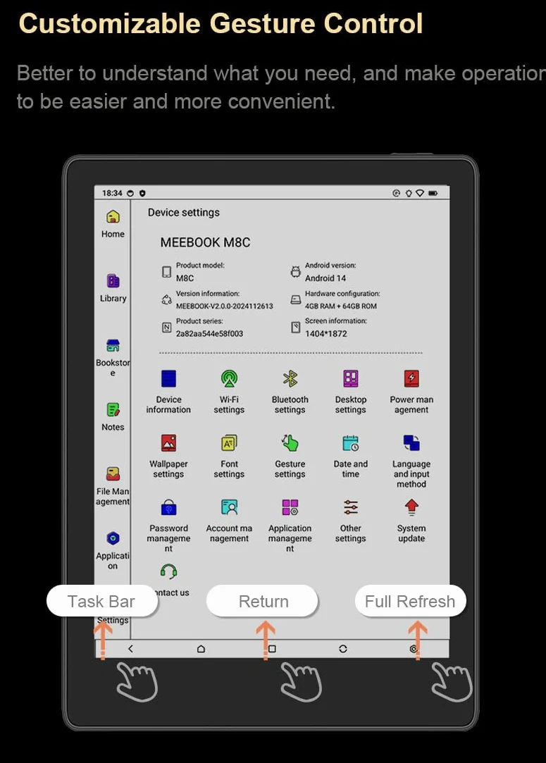 Meebook M8C 7,8" Color eReader Android 14 Octa-Core 4GB 64GB Negro