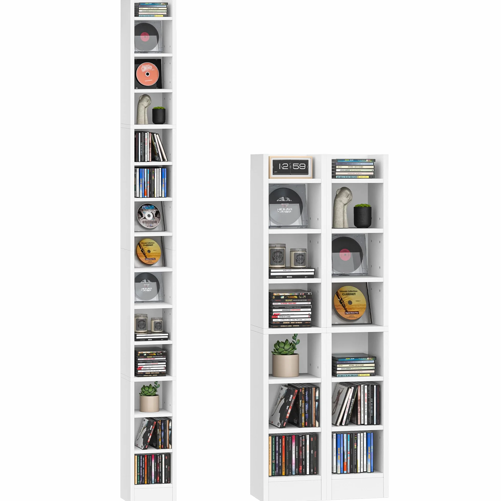 Hzuaneri Estanterías para CD o DVD Soportes, 14 Compartimientos, para 272 CDs, Estante Ajustable para Salón, Oficina, 17 x 20 x 213 cm, Blanco CR21403XV1