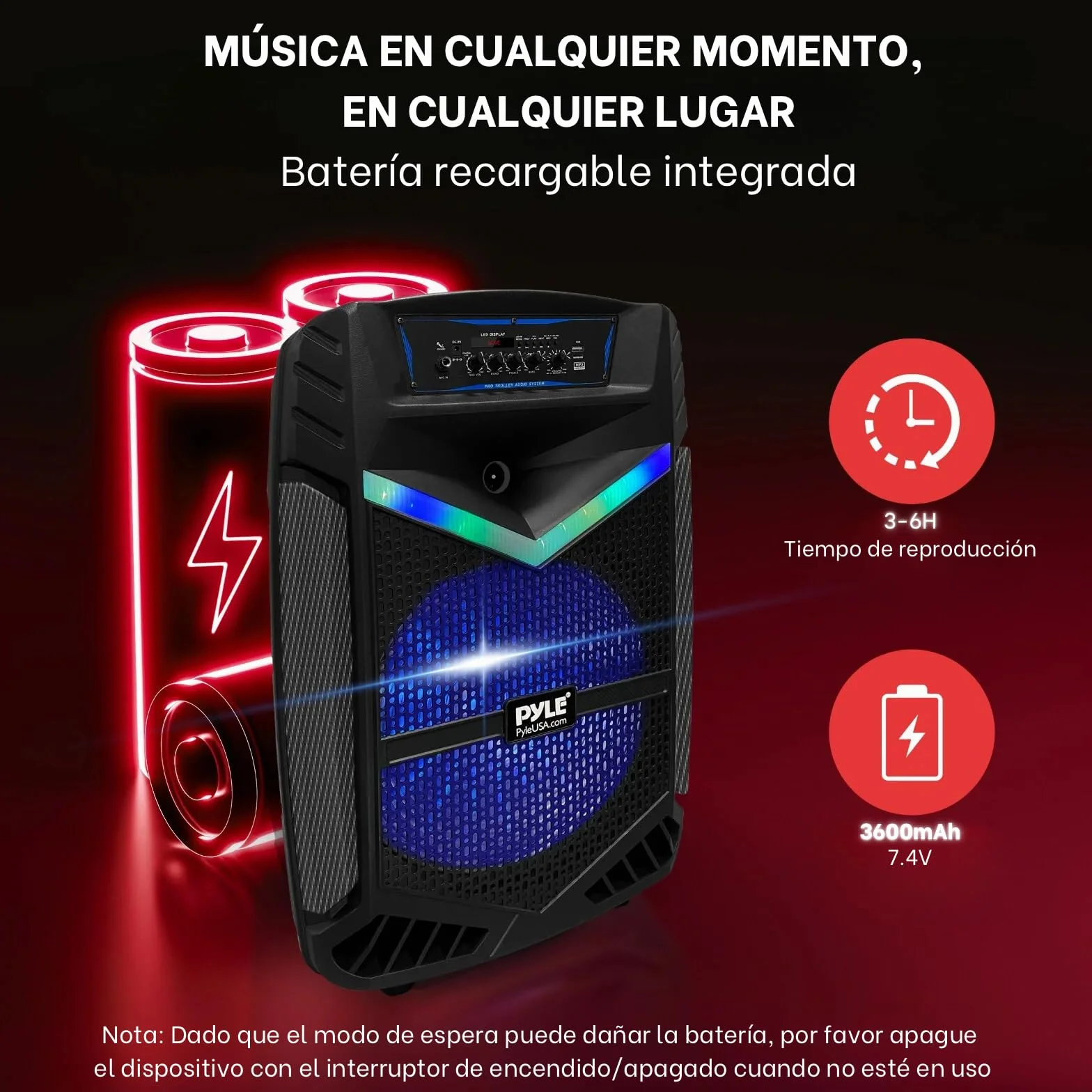 Pyle Sistema de Altavoces PA 1200W Bluetooth Portátil Subwoofer 15" Tweeter 1" Negro