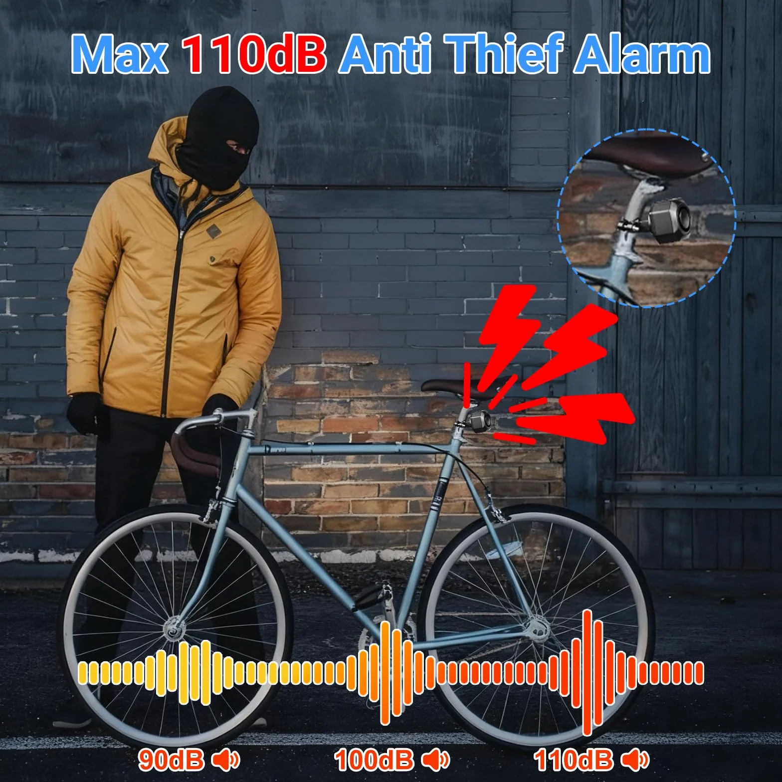 Alarma de bicicleta con control remoto, sensor de movimiento de vibración inalámbrico, sistema de alarma para motocicleta, protección antirrobo fuerte de 113 dB, accesorios antirrobo para bicicleta de