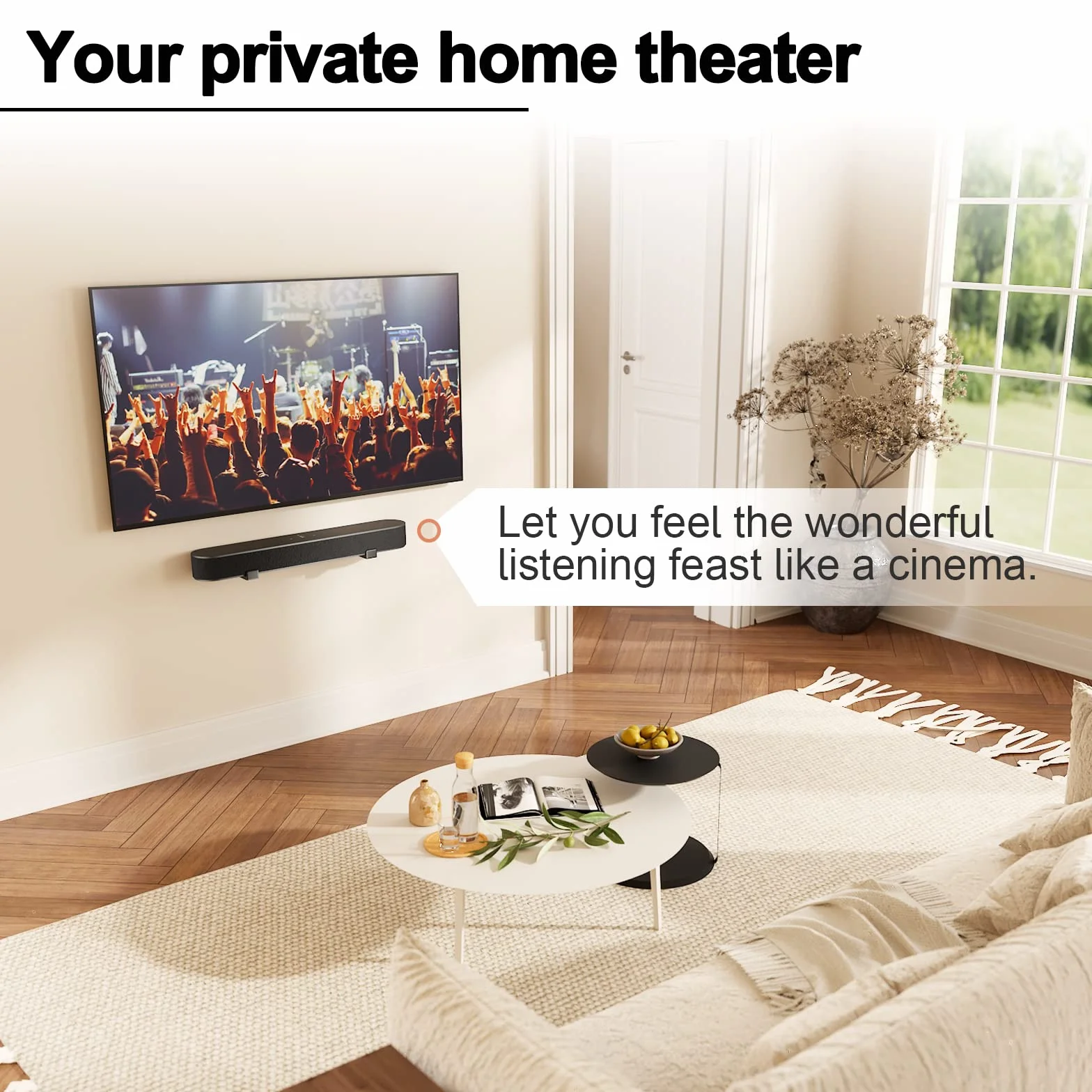 PUTORSEN Soporte Barra Sonido, Universal Soporte para Barra de Sonido para Sonos,Capacidad Máximade 15 kg，Profundidad Ajustable de 3.5 a 6.1 Pulgadas, Ganchos Antideslizantes extraíbles y bloqueables