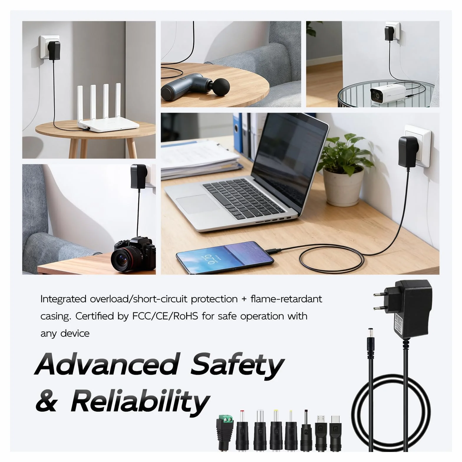 Adaptador Convertidor AC 100-240V a 7,5V 1A 1000mA Cargador EU 5,5 x 2,5mm, Fuente de Alimentación Universal para Dispositivos 7,5V como Cámaras CCTV, Hubs USB, Luces LED, Tablets y más