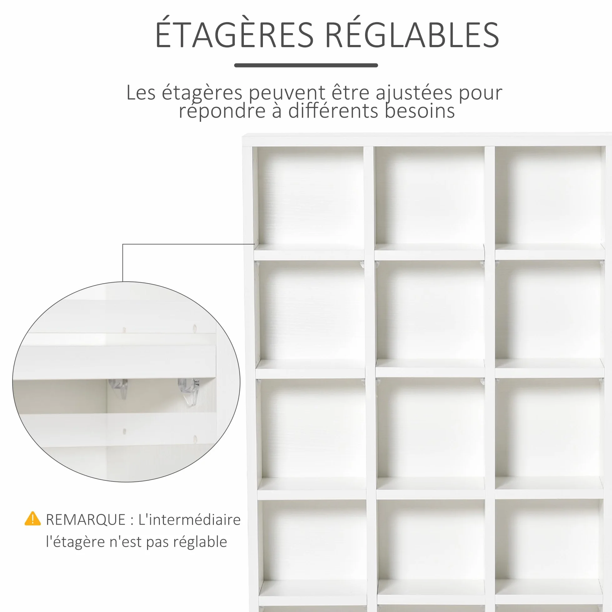 HOMCOM - Almacenamiento para CD y DVD, mueble de almacenamiento multimedia con 24 compartimentos, capacidad máx. 456 CD/ 336 DVD, estantería de madera con estantes ajustables, 89 x 20 x 130,5 cm