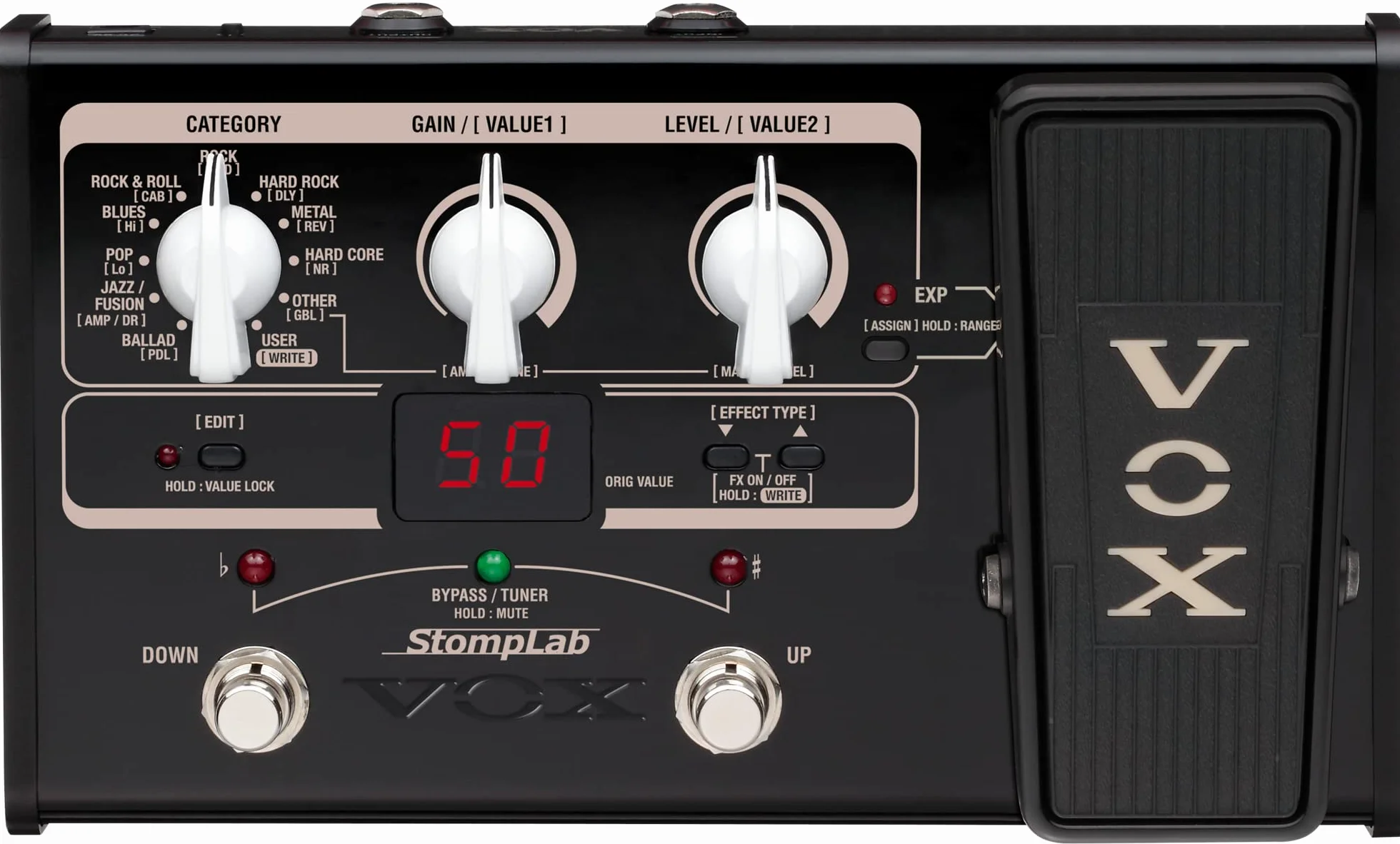 Vox STOMPLAB2G - Pedal multiefecto para guitarra (batería alcalina)