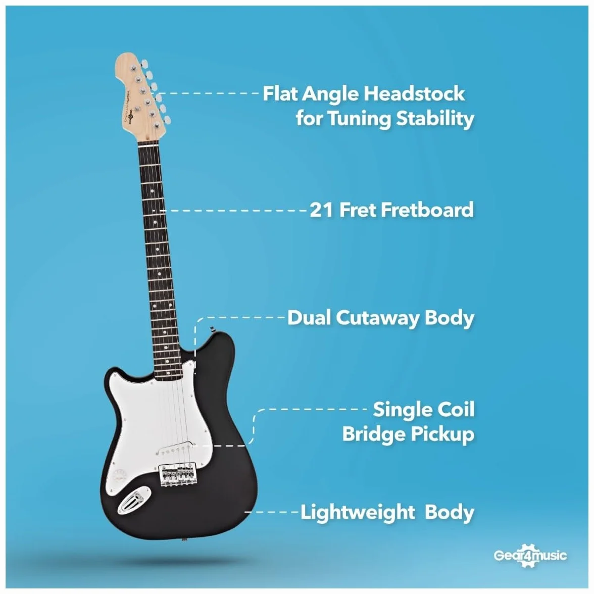VISIONSTRING Guitarra Eléctrica Zurda 3/4 Tamaño Guitarra Starter Pack con Amp para Niños y Principiantes