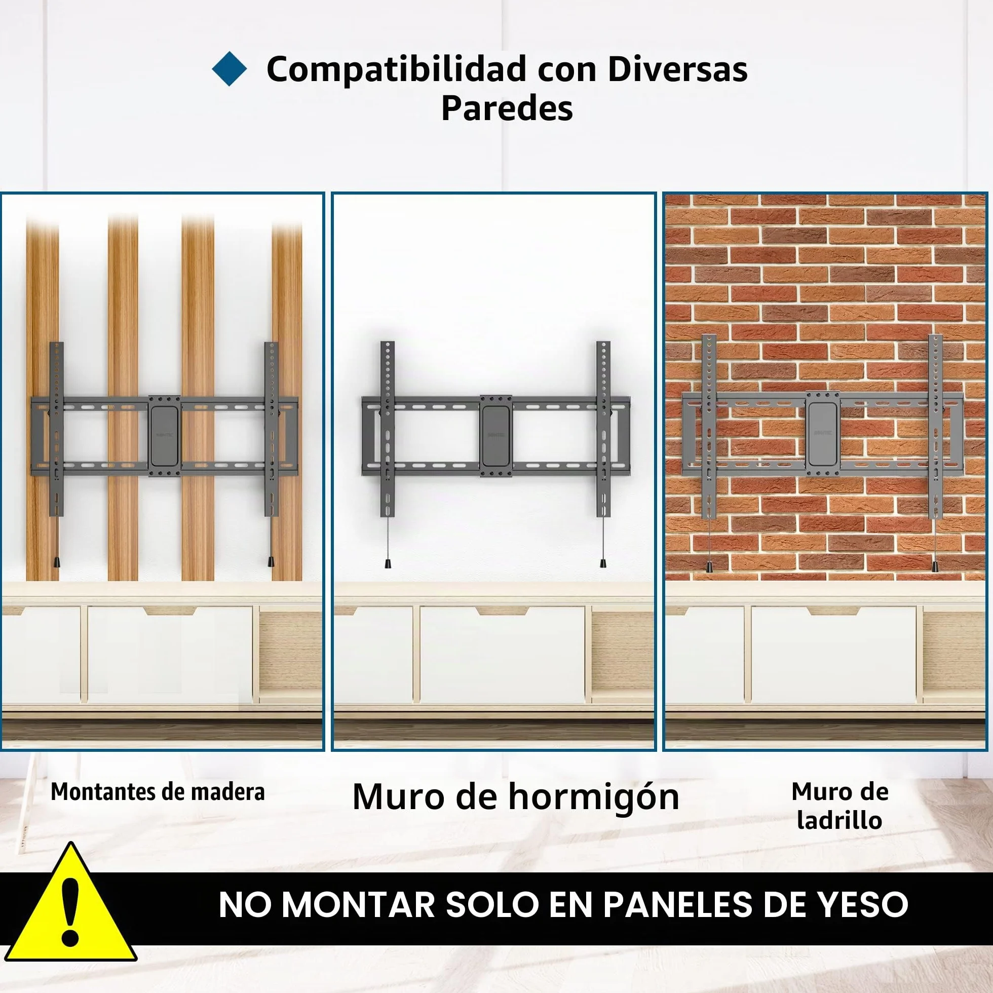 BONTEC Soporte TV Pared Inclinable 37-82 Pulgadas Plana Curva LED LCD, Capacidad 60 kg, VESA 600x400 mm, Nivel Burbuja Brida Cables
