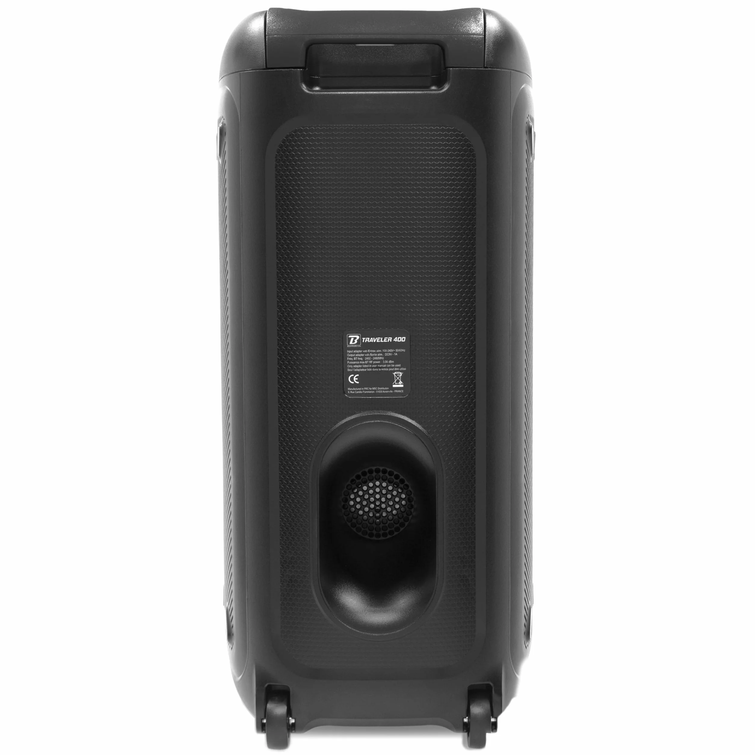 BoomToneDJ Altavoz con batería Traveler 400 (Mando a Distancia IR, 400W) Ideal para DJ móviles y Fiestas privadas, Bluetooth, luz integrada, USB/SD, asa de Transporte telescópica