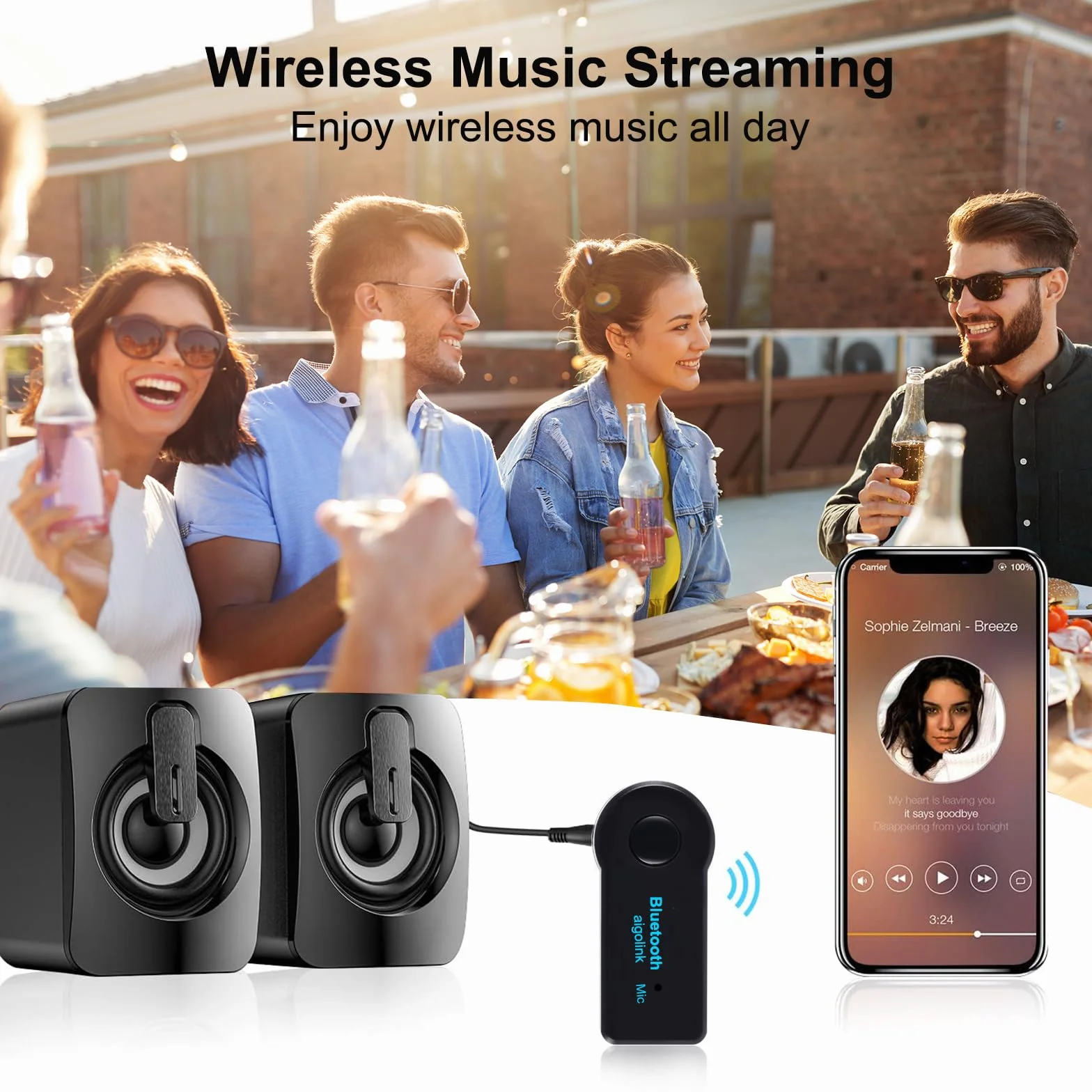 Receptor Bluetooth Jack 3.5mm, AUX Adaptador Audio Bluetooth con 8Hrs de Musica Streaming, Llamadas Manos Libres para Coche/Estéreo Domestico/Altavoz/Auriculares con Cable