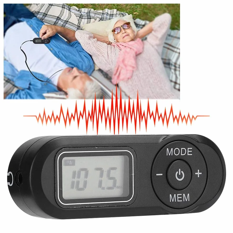 Mini Radio FM Portátil DSP 1,1 Pulgadas LCD Digital Reproductor Música Auricular Negro