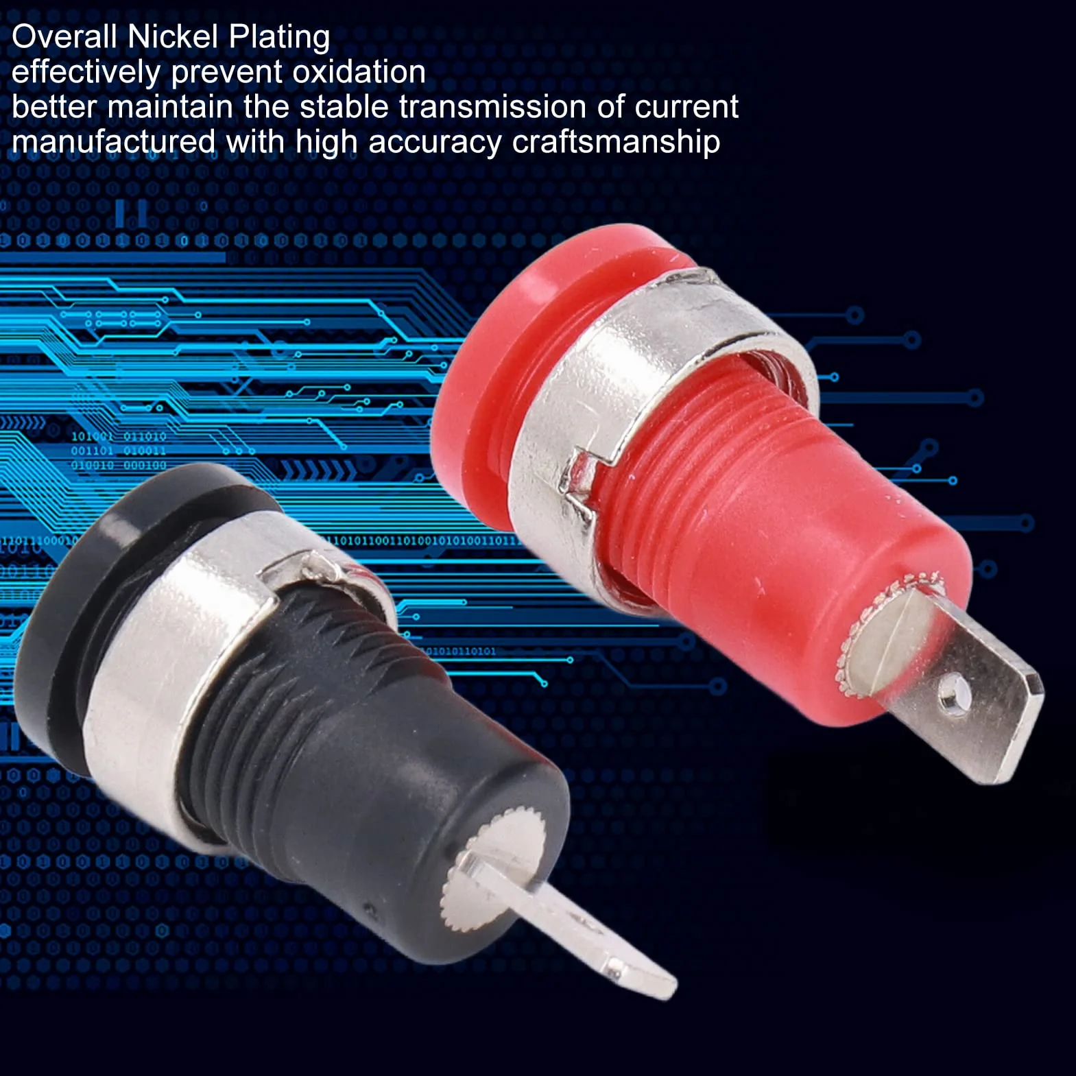 Conector Tipo Banana 4 mm, Terminales de Retorno Seguro, Rojo y Negro, Cobre Puro, Agujero de Montaje 12 mm, Tierra Desmontable