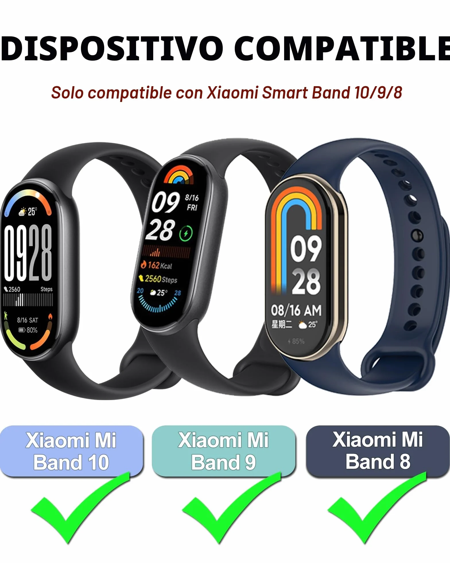 3-10 Piezas Correas de Repuesto Compatible con Xiaomi Smart Band 10/9/8, Deportivas Transpirables Ajustables con Liberación Rápida
