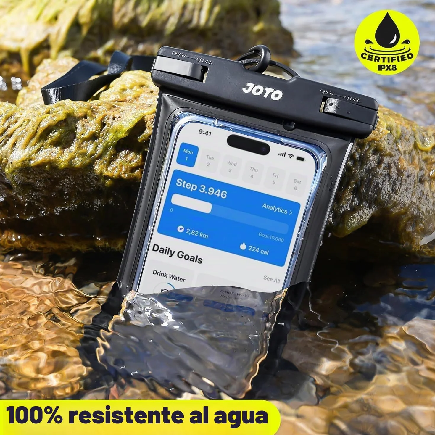 JOTO Funda Impermeable Móvil [2 Unidades], Funda Acuática IPX8 con Cuerda Ajustable para iPhone 17/16/15/14/13/12 Air/Pro MAX, Galaxy S20+/S10e, Huawei y Otros Móviles hasta 7" -Negro