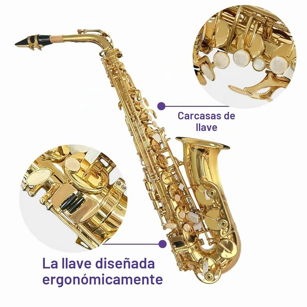 Kit completo de saxofón alto E Flat para adultos, saxofón alto, con funda de transporte, correas para boquilla, lengüetas, saxofón, kit para principiantes
