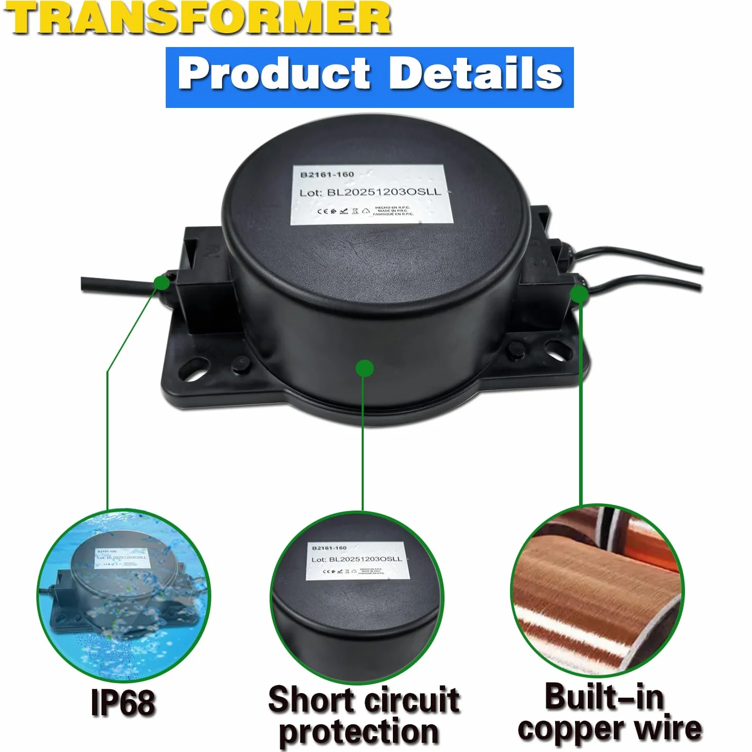 BARCELONA LED Transformador 160W AC220V a AC12V IP67 Impermeable para Luces LED de Piscina Fuente Estanque - Fuente de Alimentación 12V AC Estanca para Focos Subacuáticos Piscina y Jardín