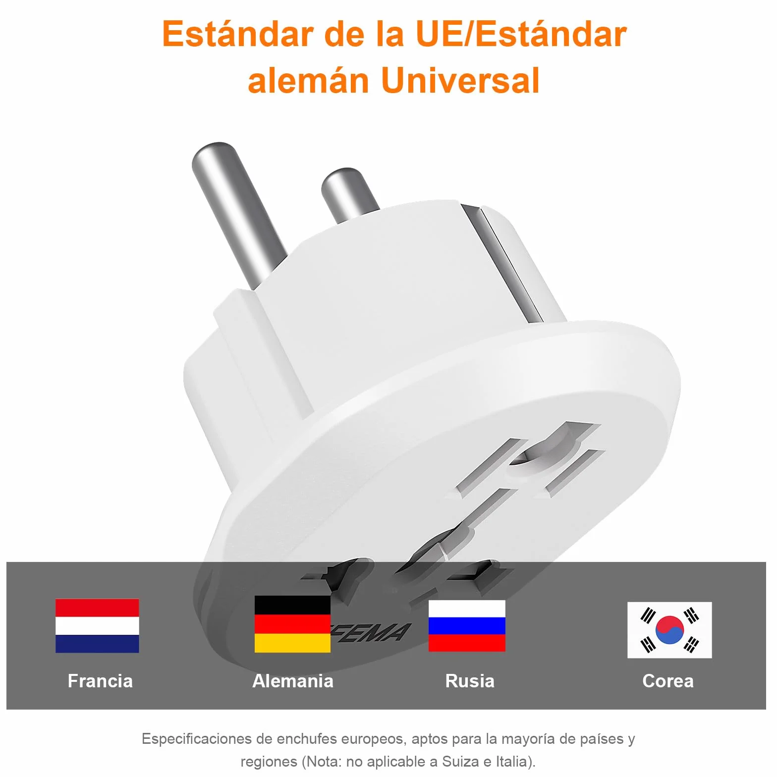 GRIFEMA Adaptador de Viaje Universal 4000W Tipo C E F España Francia Alemania (Pack de 2)