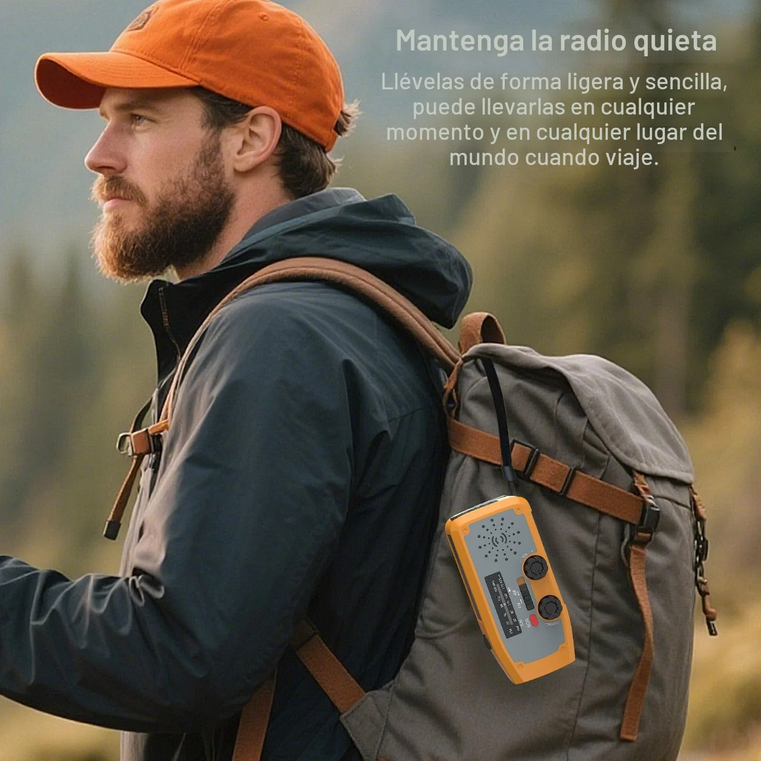Radio Solar de Emergencia, Radio de Manivela con Linterna LED, Alarma SOS, Am/FM Emergency Radio con Batería de 2000 mAh para Camping y Supervivencia, Naranja