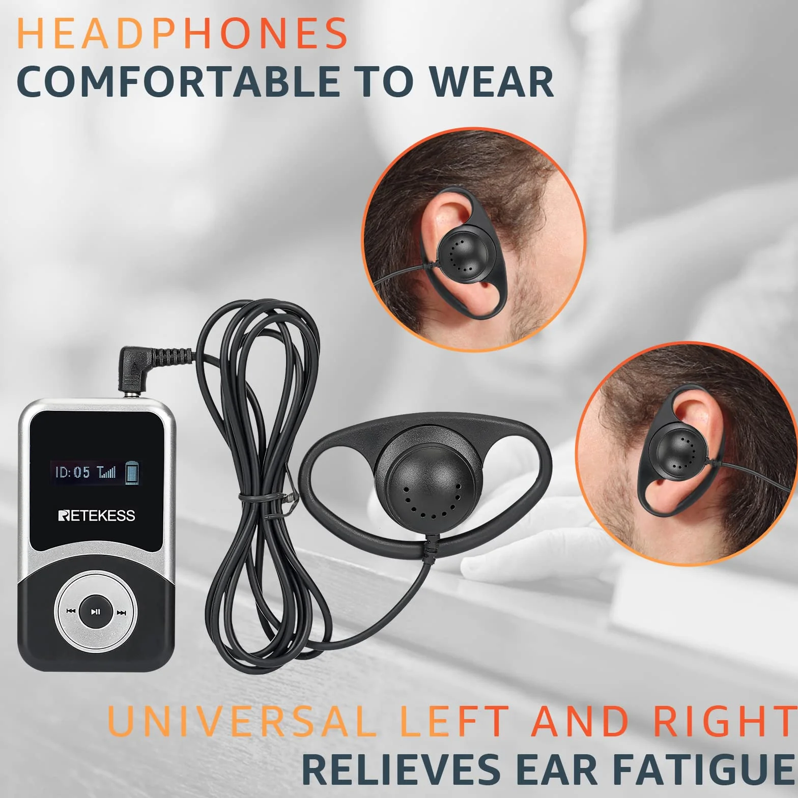 Retekess T130S Tour Guide System, Mejora Sistema de Audioguía Turística, 100m, 49 Canales, Auriculares D, Micrófono para Guía Turístico para Recorrido Fábrica, Turismo (1 Transmisor 5 Receptores)