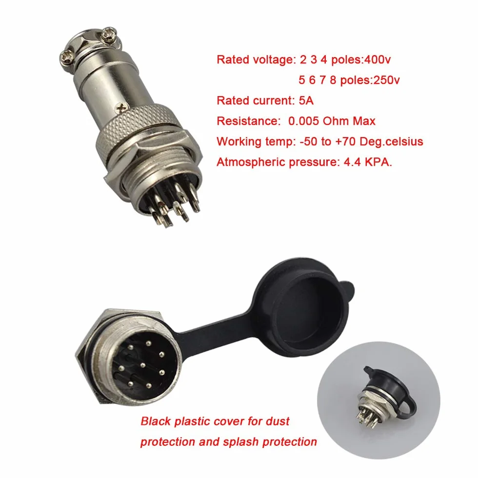 GX16 8-Pin Aviación Conector Metal 5A 16mm Macho Hembra con Tapa Protectora