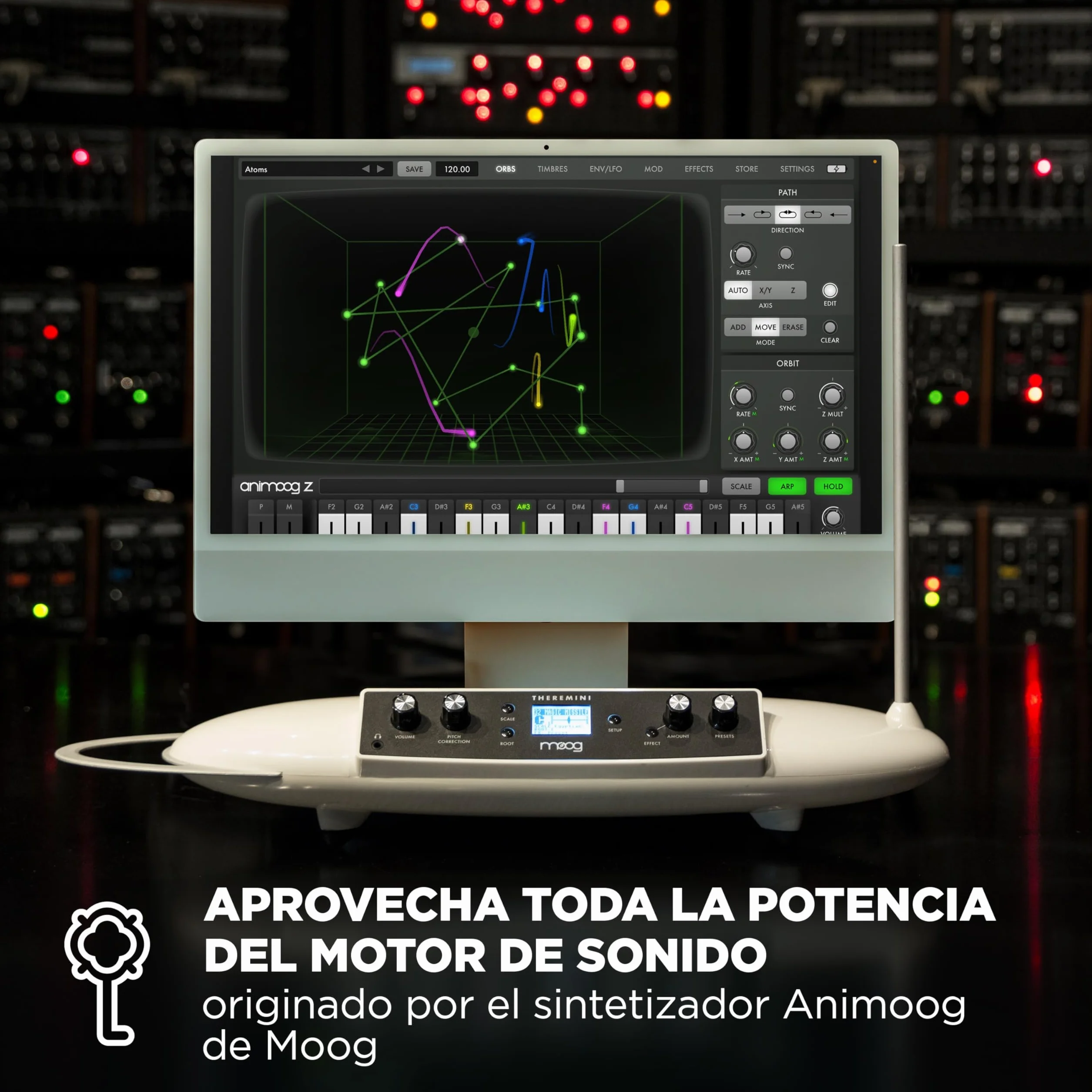 MOOG Theremini - Theremin con Corrección de Tono, Salida CV, Afinador y Altavoz, Motor de Sonido de Sintetizador AniMOOG con 32 Presets y Pantalla LCD