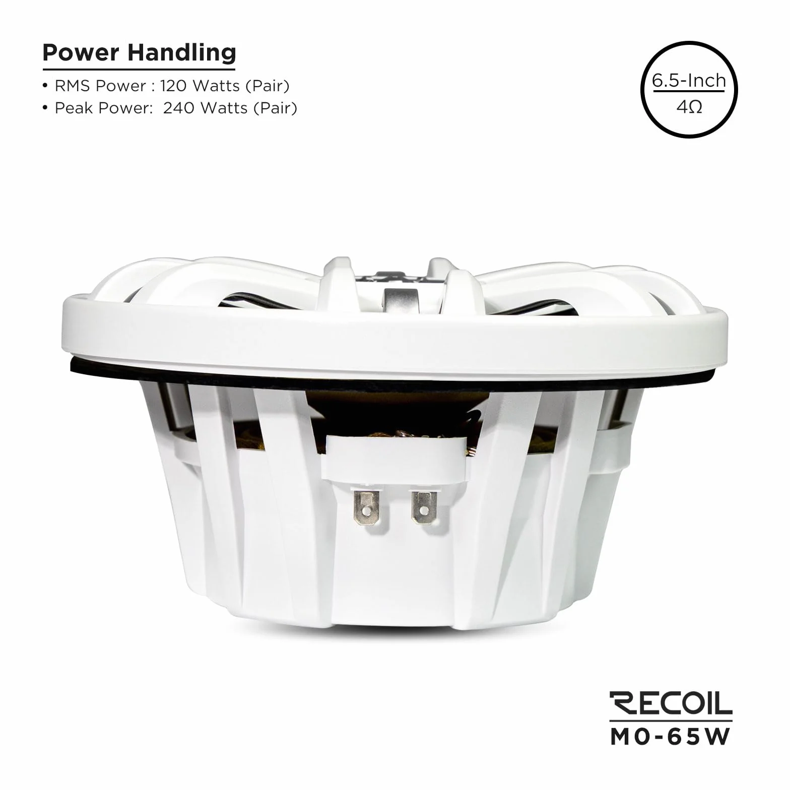 RECOIL Altavoces coaxiales M0-65W M0 Series 6.5 Pulgadas（177mm） para Barcos Marinos y UTV/ATV, un par de Rejillas Blancas, 4 Ohm, par máximo 240 W