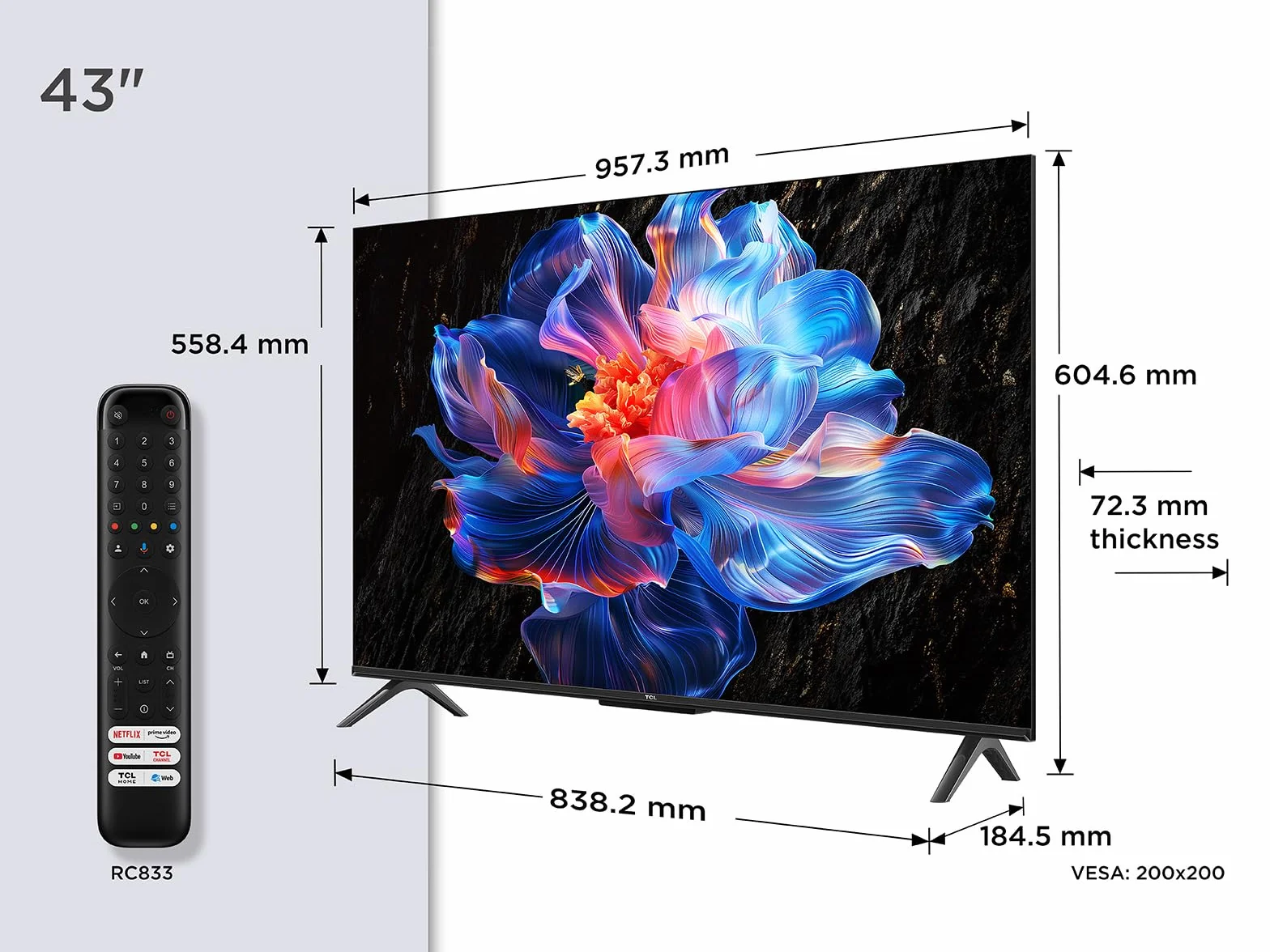 TCL 43V6C Televisor 43 Pulgadas 4K Smart TV LED, HDR, Google TV, Dolby Audio, Alexa y Google Assistant, Chromecast Built-in, Motion Clarity