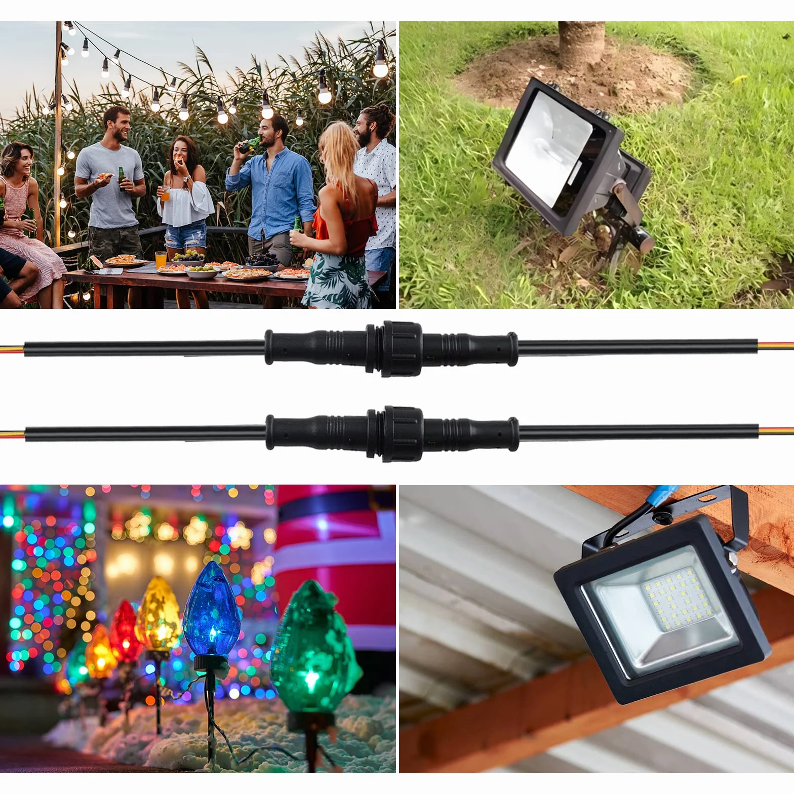 Conectores estancos, 8 Pares de enchufes de 3 Pines, Conectores Impermeables IP65 con Cable de extensión 16AWG 20CM para focos solares, lámparas de jardín, Tiras de luz LED