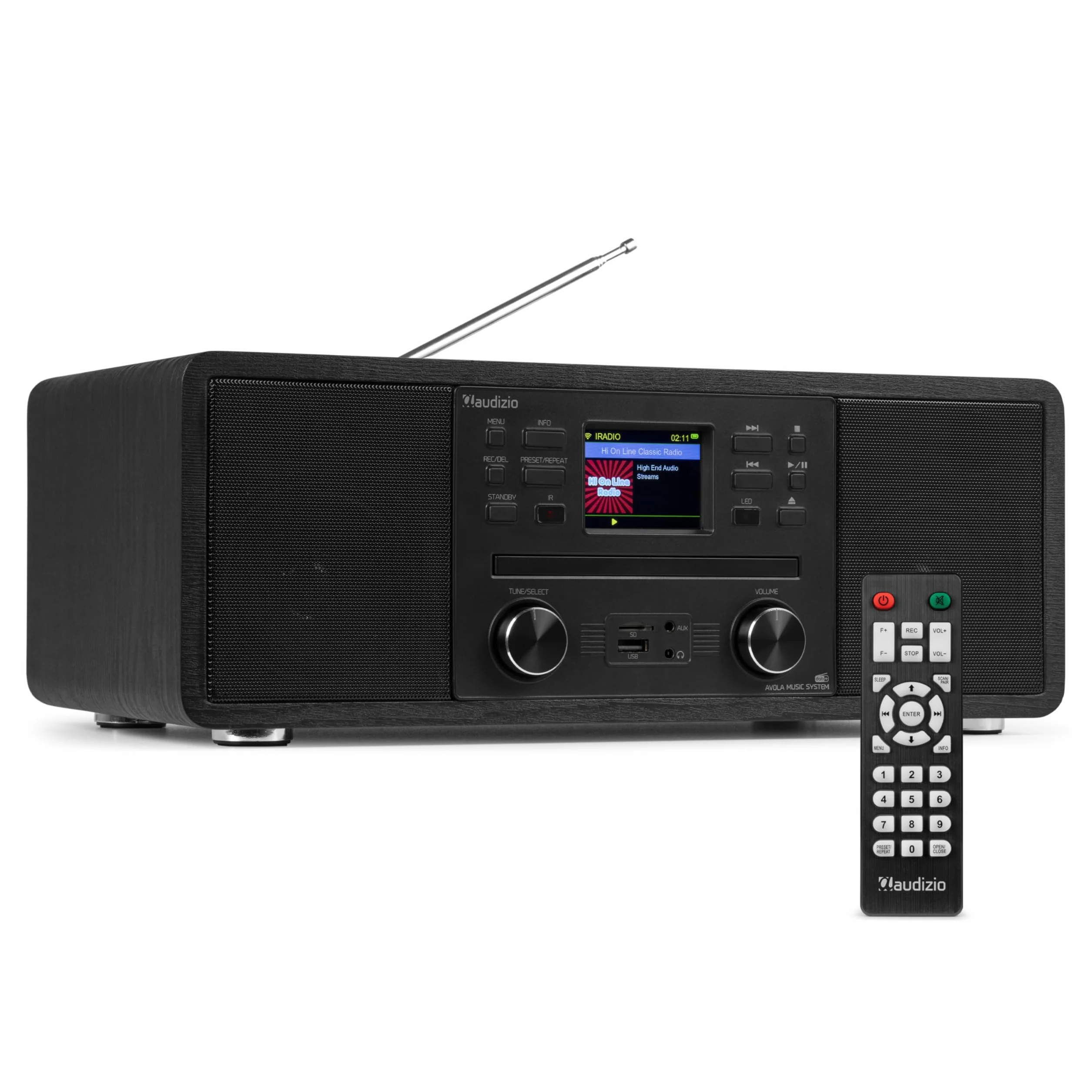 Audizio Avola Radio Digital Dab+ con Bluetooth, Reproductor de CD, USB y MicroSD, Altavoces Estéreo, Temporizador, Pantalla LCD, Ideal como Radio Pequeña para Cocina o Micro Cadena Hi-Fi, Color Negro