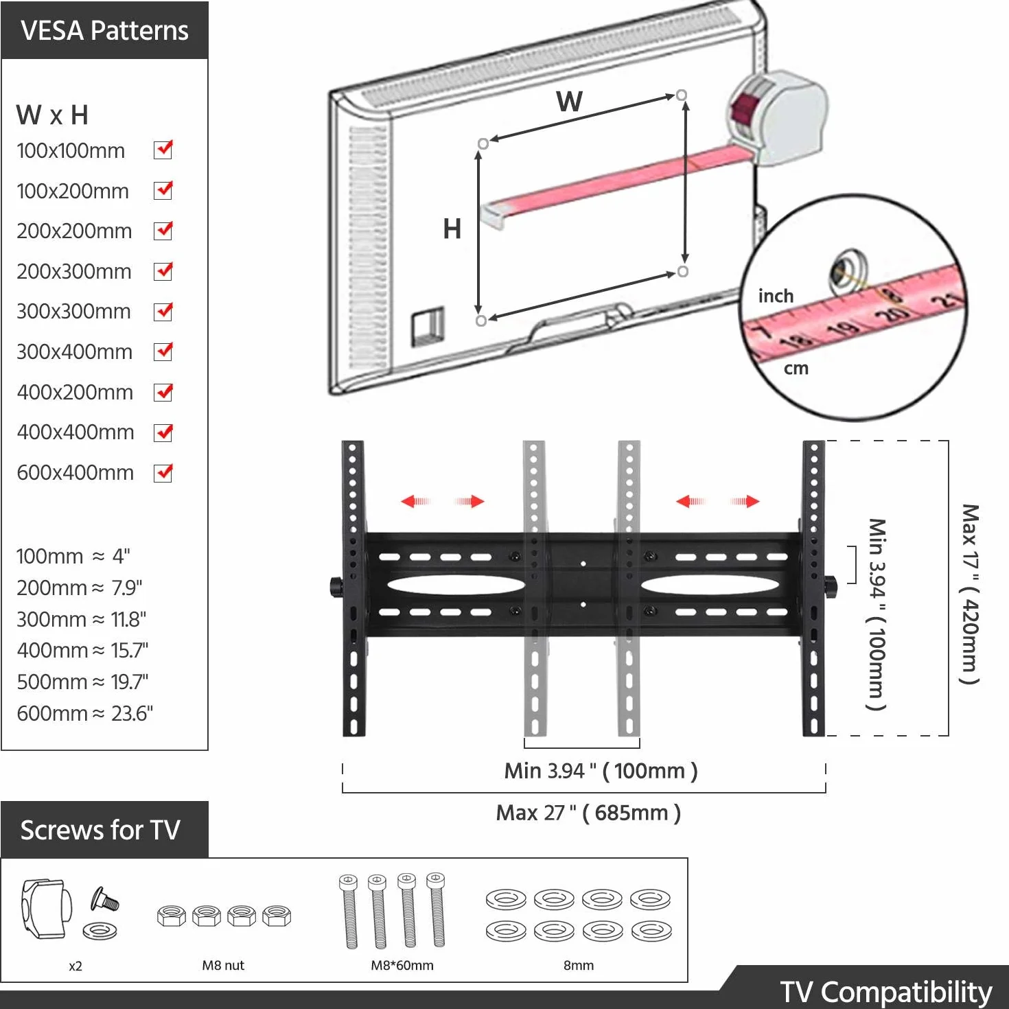 Yaheetech Soporte TV Pie Ruedas para Televisiones de 32-65 Pulgadas de Plasma/LCD/LED Altura Ajustable Soporte TV Suelo Mueble hasta 50Kg Máx VESA 600x400mm