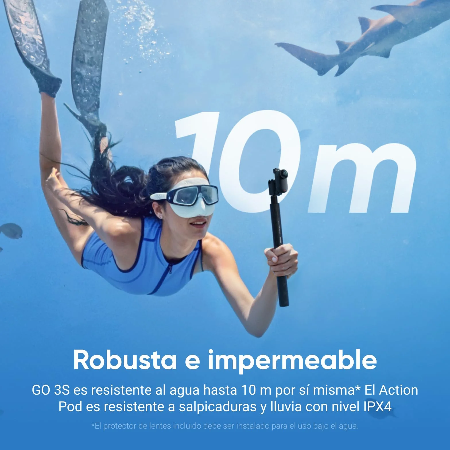 Insta360 GO 3S Negro 128GB Cámara Vlogging 4K POV Manos Libres Impermeable 10M 140 Min Batería