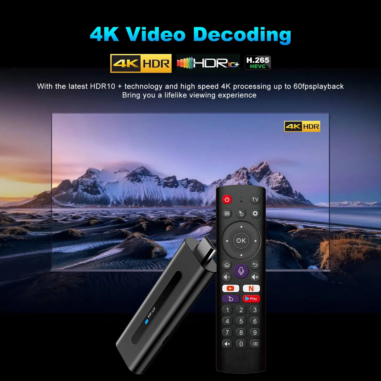 Android TV Stick 4K 2GB 16GB ROM H313 Quad-Core 64bit WiFi5 HDR10+ Smart TV Stick
